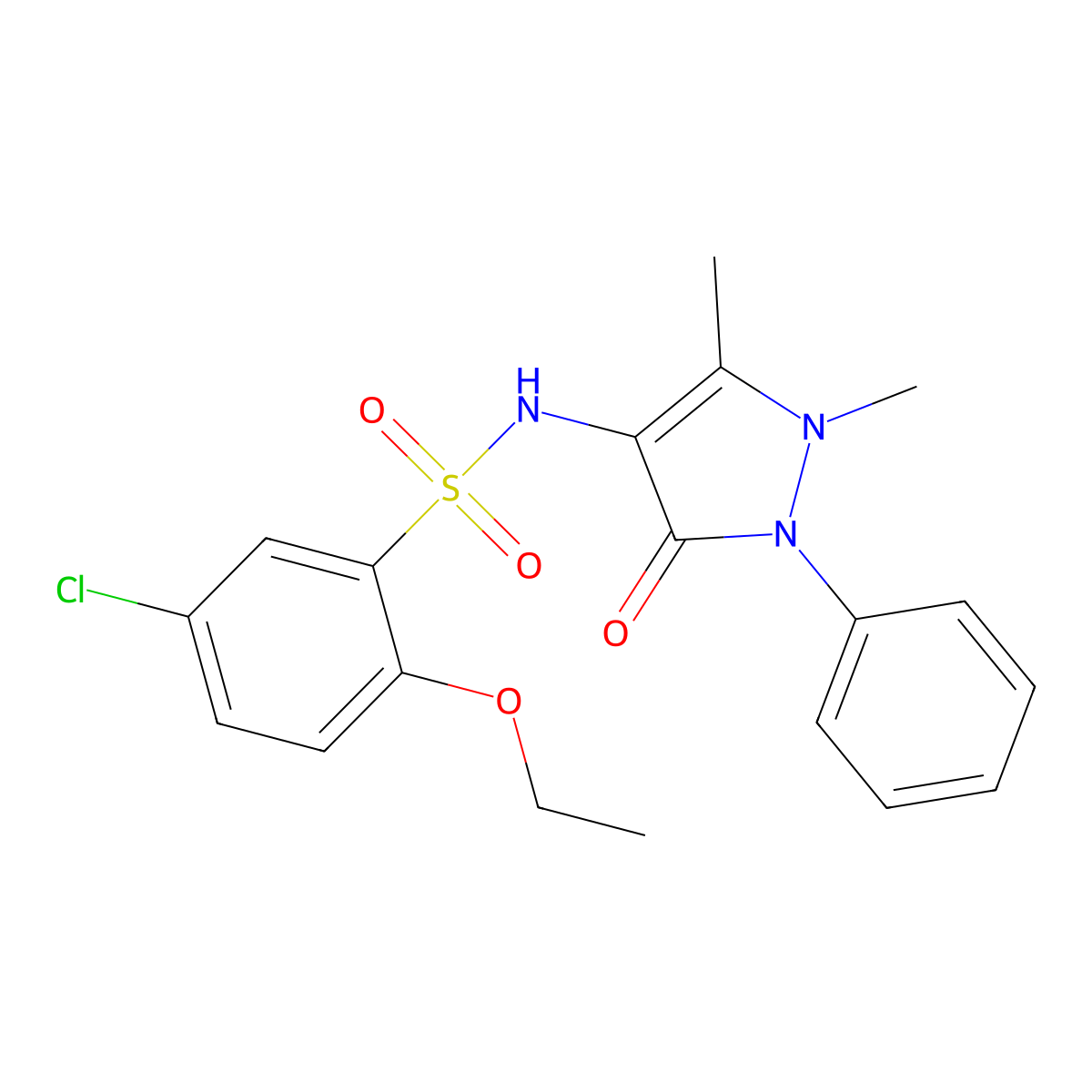 5-chloro-N-(1,5-dimethyl-3-oxo-2-phenyl-2,3-dihydro-1H-pyrazol-4-yl)-2-ethoxybenzene-1-sulfonamide molecular structure, CAS 2415621-30-4