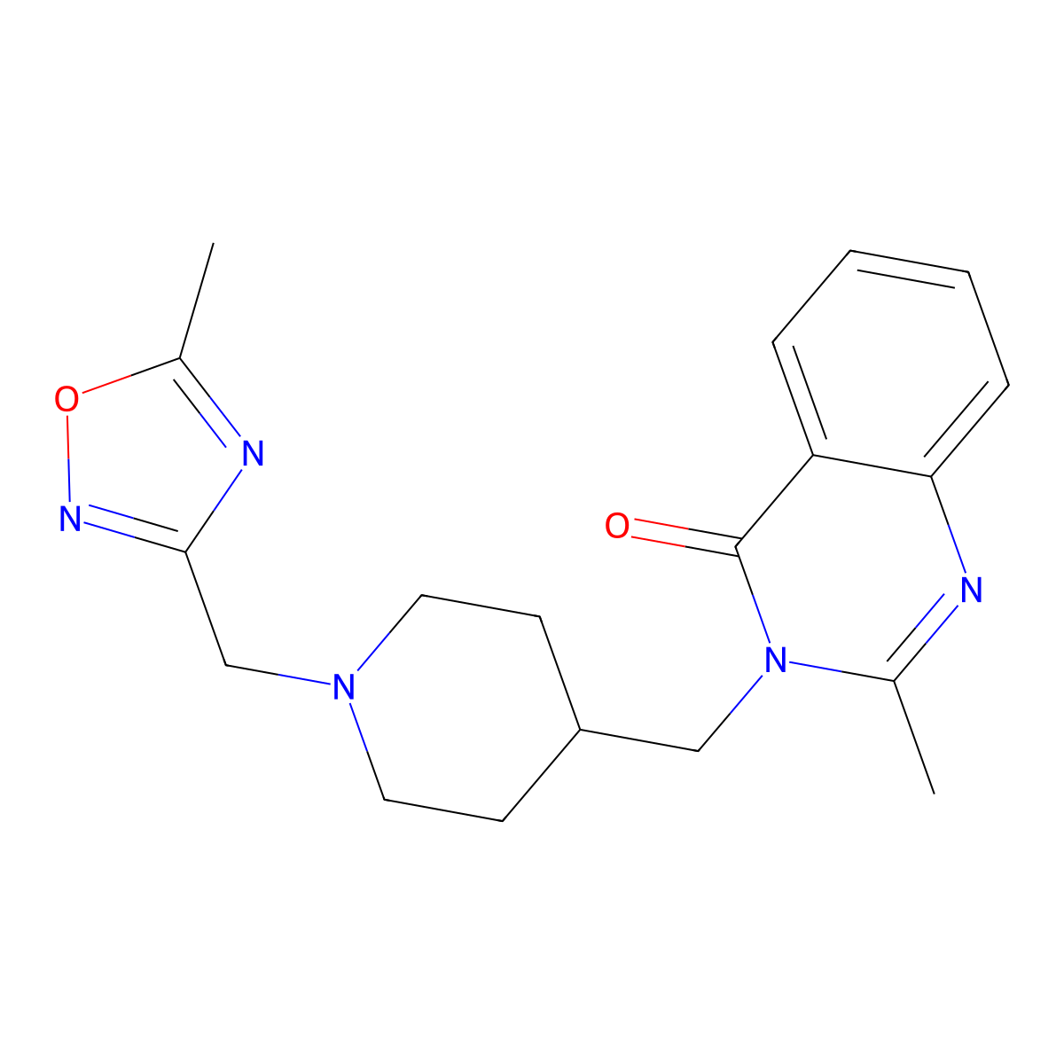 2-Methyl-3-({1-[(5-methyl-1,2,4-oxadiazol-3-yl)methyl]piperidin-4-yl}methyl)-3,4-dihydroquinazolin-4-one molecular structure, CAS 2415621-33-7
