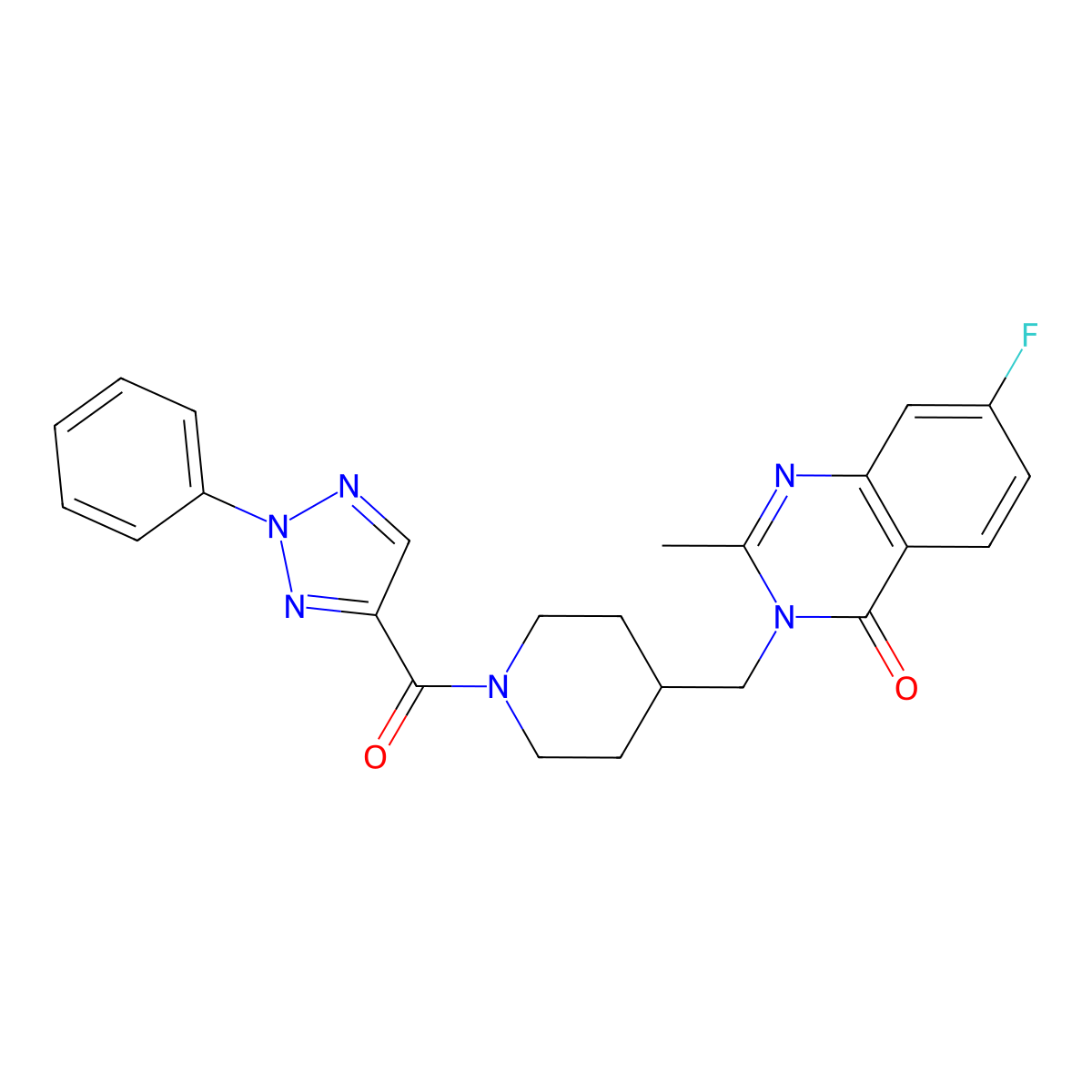 7-fluoro-2-methyl-3-{[1-(2-phenyl-2H-1,2,3-triazole-4-carbonyl)piperidin-4-yl]methyl}-3,4-dihydroquinazolin-4-one molecular structure, CAS 2415621-38-2
