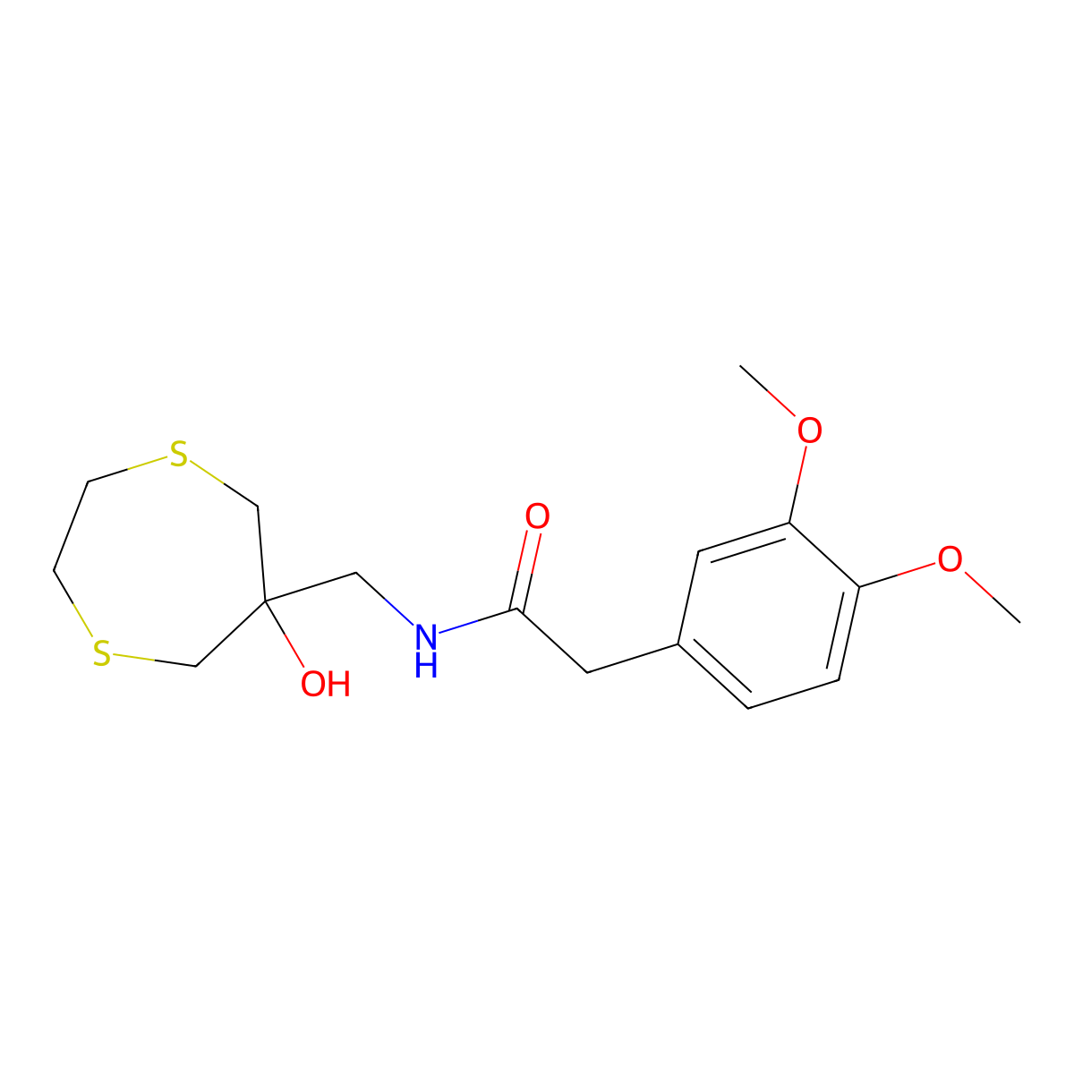 2-(3,4-dimethoxyphenyl)-N-[(6-hydroxy-1,4-dithiepan-6-yl)methyl]acetamide molecular structure, CAS 2415621-44-0