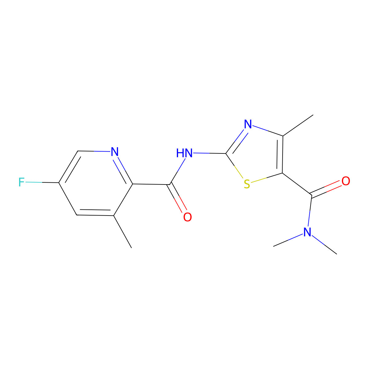 N-[5-(dimethylcarbamoyl)-4-methyl-1,3-thiazol-2-yl]-5-fluoro-3-methylpyridine-2-carboxamide molecular structure, CAS 2415621-49-5