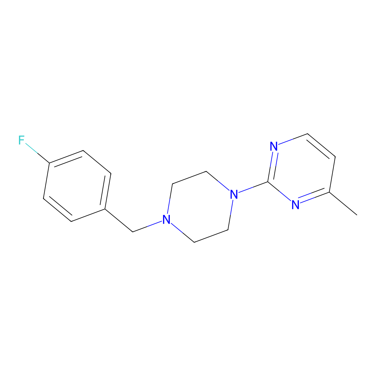 2-{4-[(4-Fluorophenyl)methyl]piperazin-1-yl}-4-methylpyrimidine molecular structure, CAS 2415621-54-2