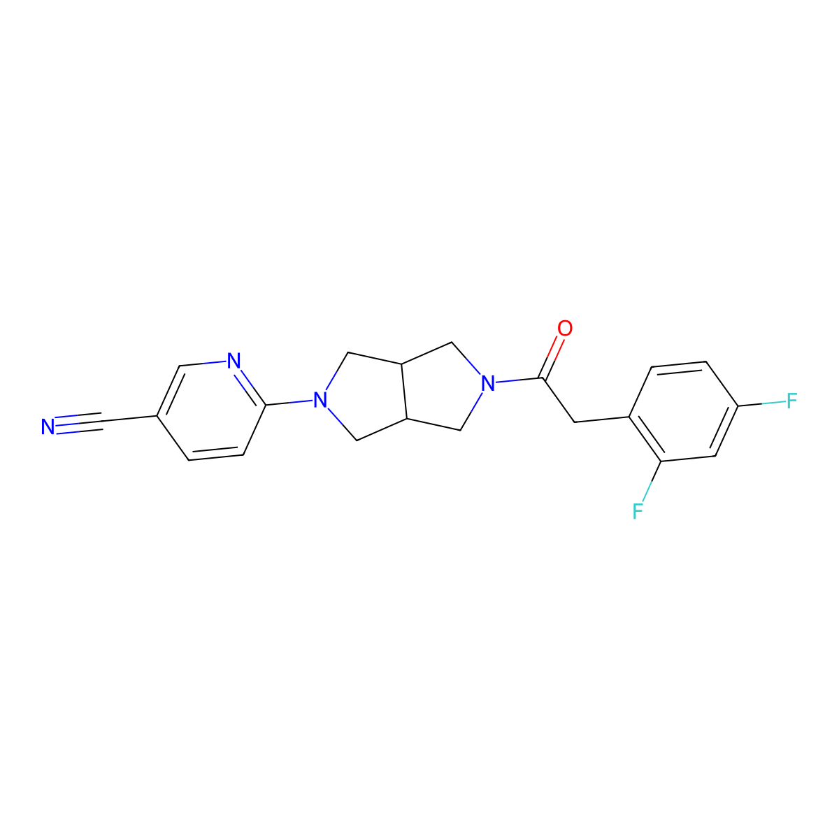 6-{5-[2-(2,4-Difluorophenyl)acetyl]-octahydropyrrolo[3,4-c]pyrrol-2-yl}pyridine-3-carbonitrile molecular structure, CAS 2415621-57-5