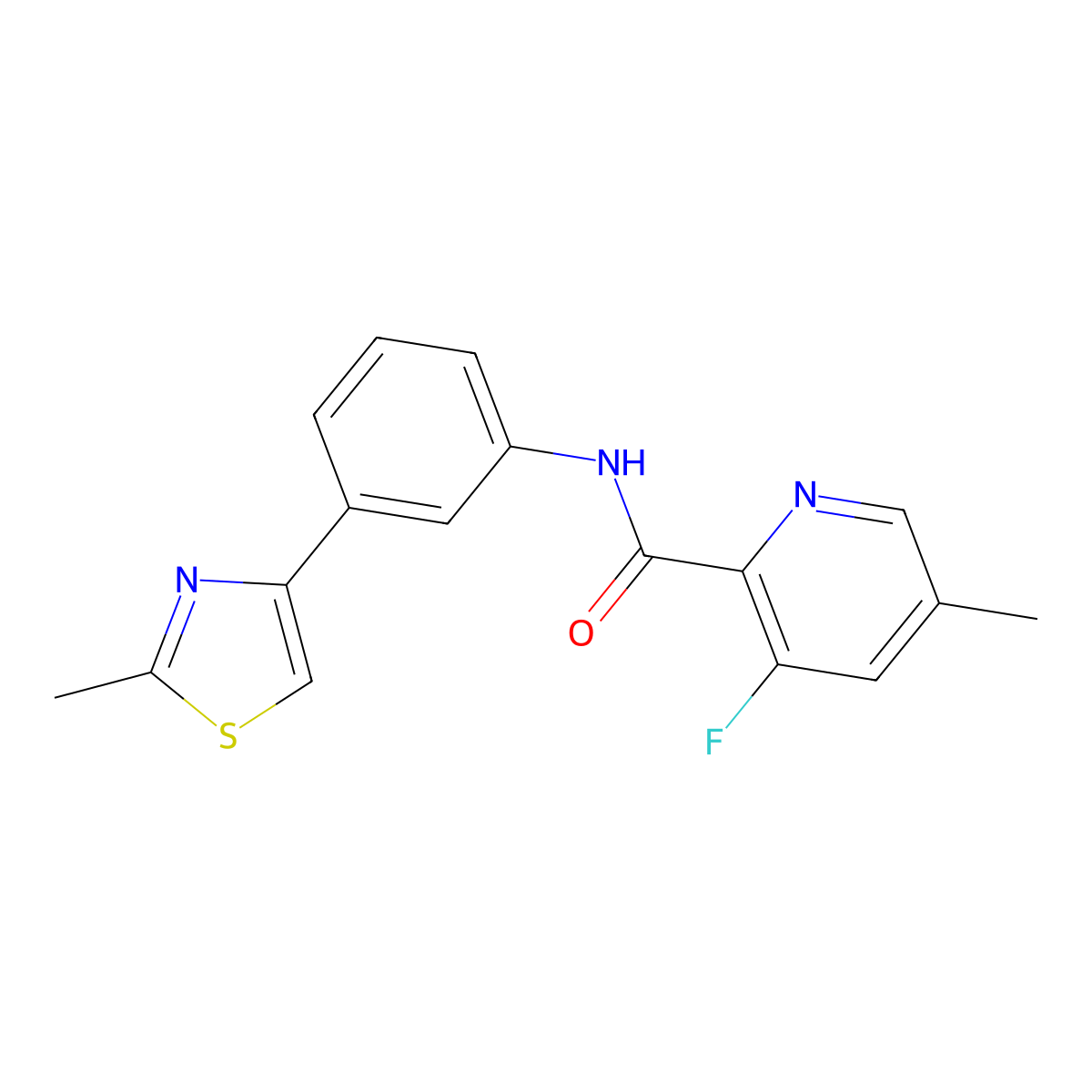 3-fluoro-5-methyl-N-[3-(2-methyl-1,3-thiazol-4-yl)phenyl]pyridine-2-carboxamide molecular structure, CAS 2415621-58-6