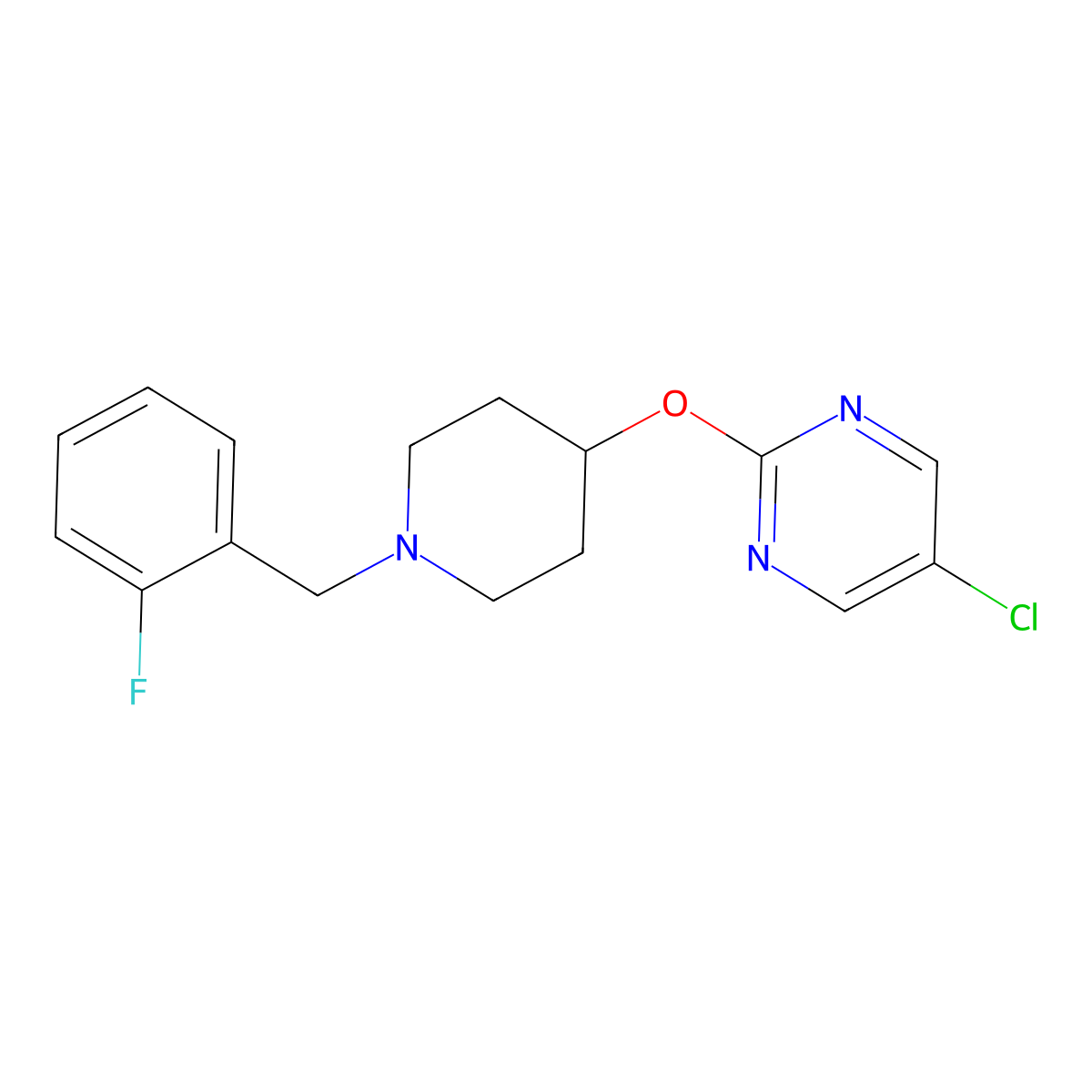 5-Chloro-2-({1-[(2-fluorophenyl)methyl]piperidin-4-yl}oxy)pyrimidine molecular structure, CAS 2415621-59-7