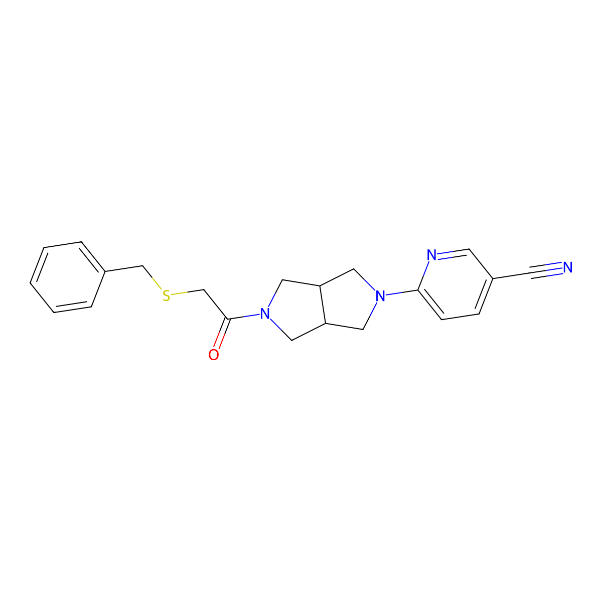 6-{5-[2-(Benzylsulfanyl)acetyl]-octahydropyrrolo[3,4-c]pyrrol-2-yl}pyridine-3-carbonitrile molecular structure, CAS 2415621-60-0