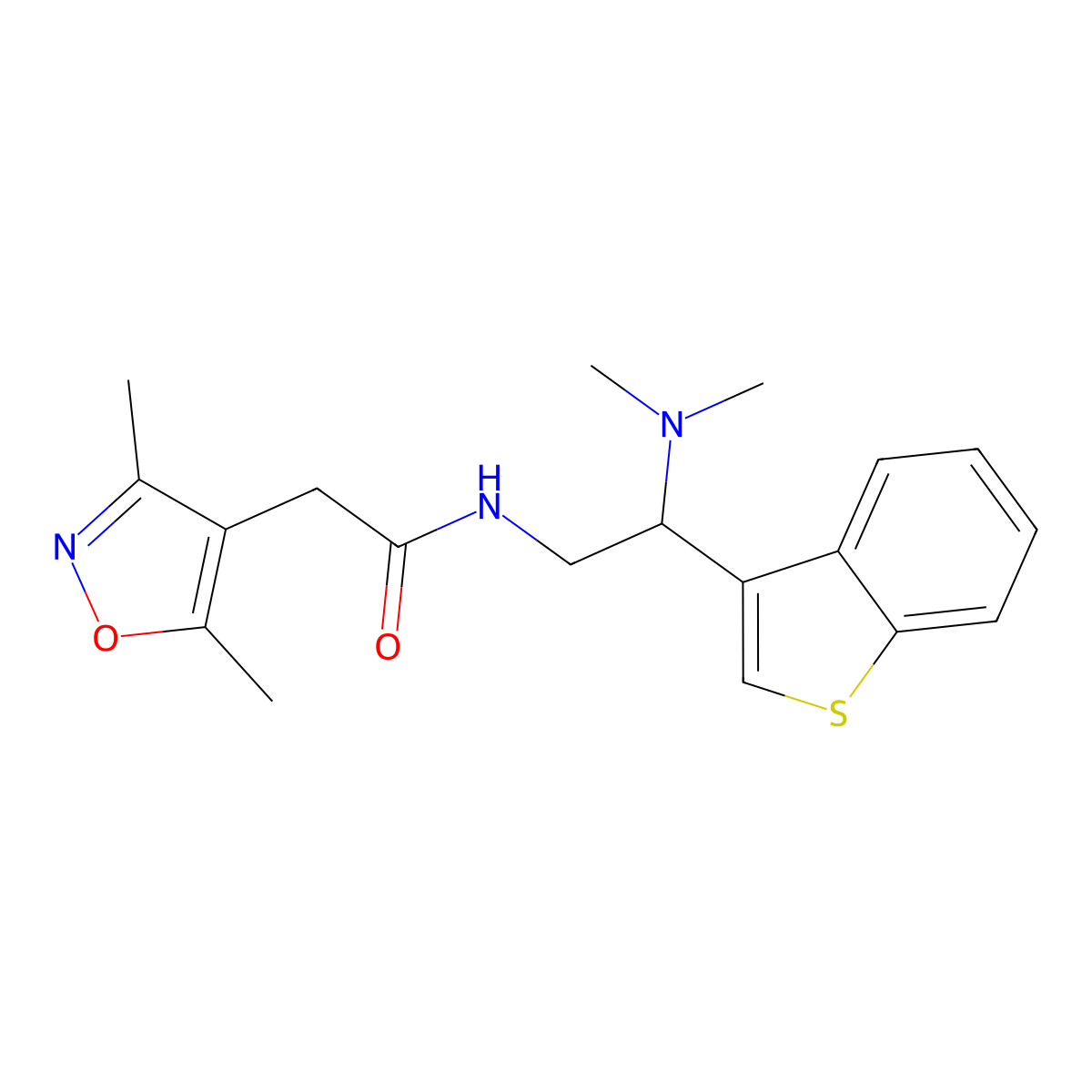 N-[2-(1-benzothiophen-3-yl)-2-(dimethylamino)ethyl]-2-(3,5-dimethyl-1,2-oxazol-4-yl)acetamide molecular structure, CAS 2415621-62-2