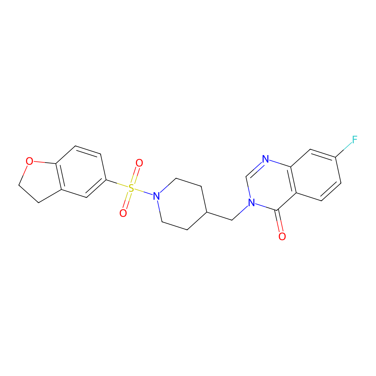 3-[[1-(2,3-Dihydro-1-benzofuran-5-ylsulfonyl)piperidin-4-yl]methyl]-7-fluoroquinazolin-4-one molecular structure, CAS 2415621-64-4