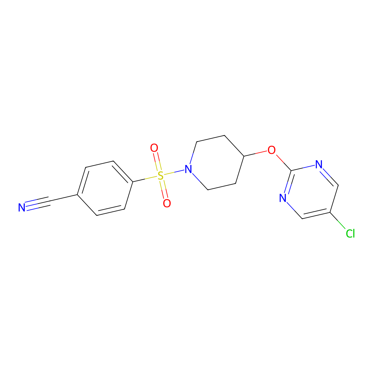 4-[4-(5-Chloropyrimidin-2-yl)oxypiperidin-1-yl]sulfonylbenzonitrile molecular structure, CAS 2415621-65-5