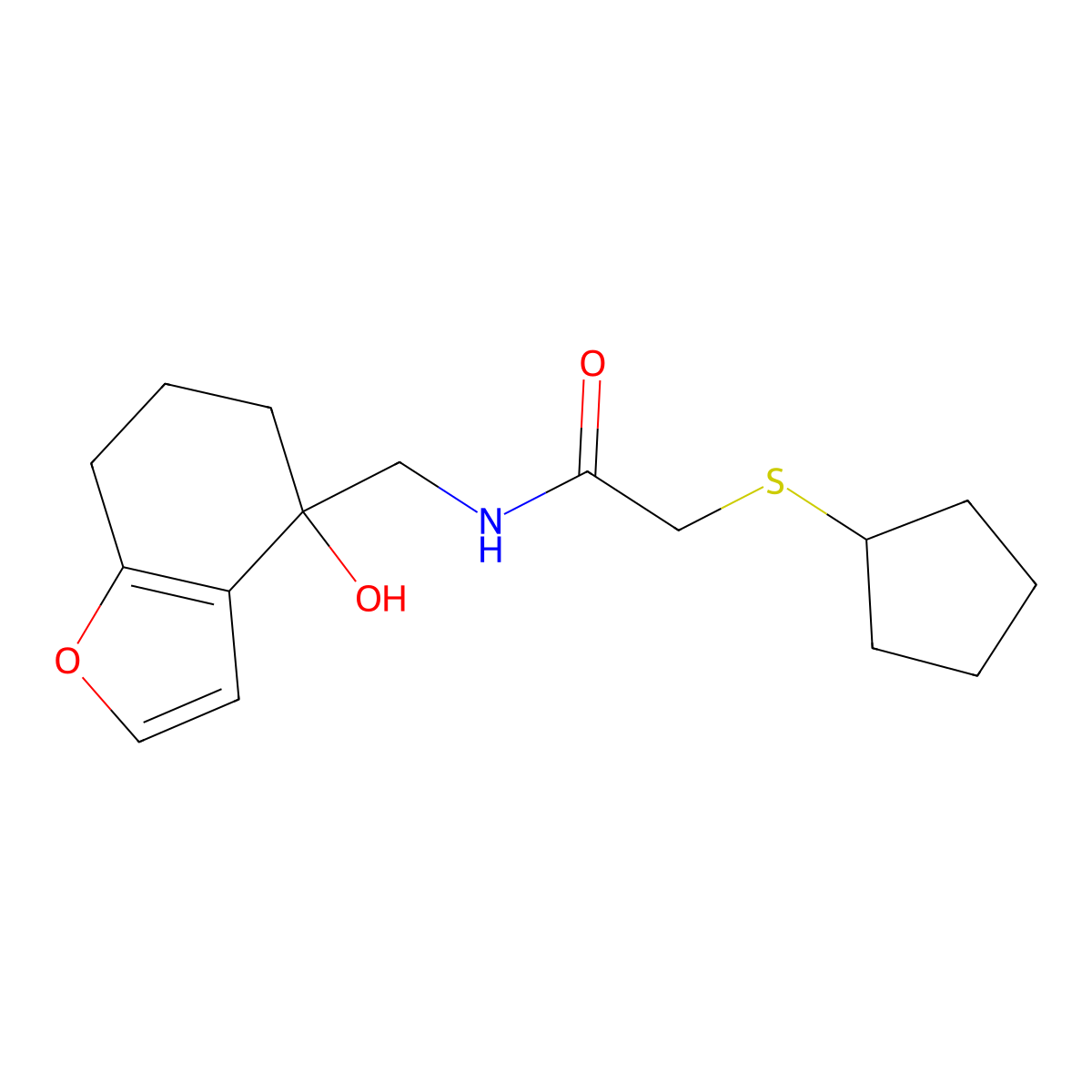 2-(cyclopentylsulfanyl)-N-[(4-hydroxy-4,5,6,7-tetrahydro-1-benzofuran-4-yl)methyl]acetamide molecular structure, CAS 2415621-66-6