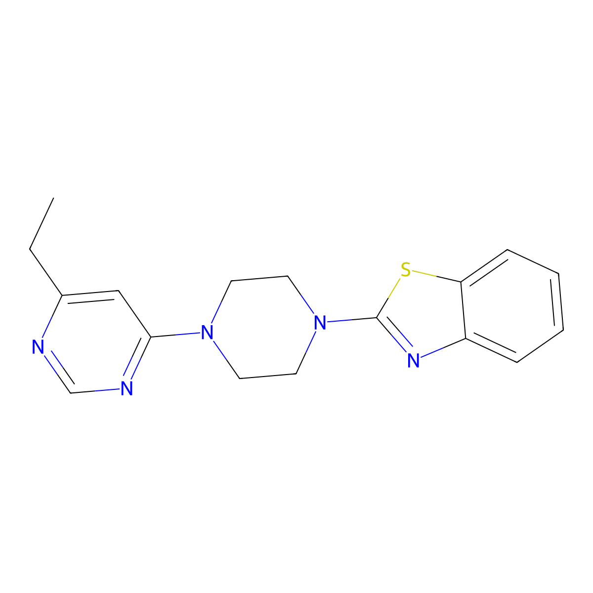 2-[4-(6-Ethylpyrimidin-4-yl)piperazin-1-yl]-1,3-benzothiazole molecular structure, CAS 2415621-68-8