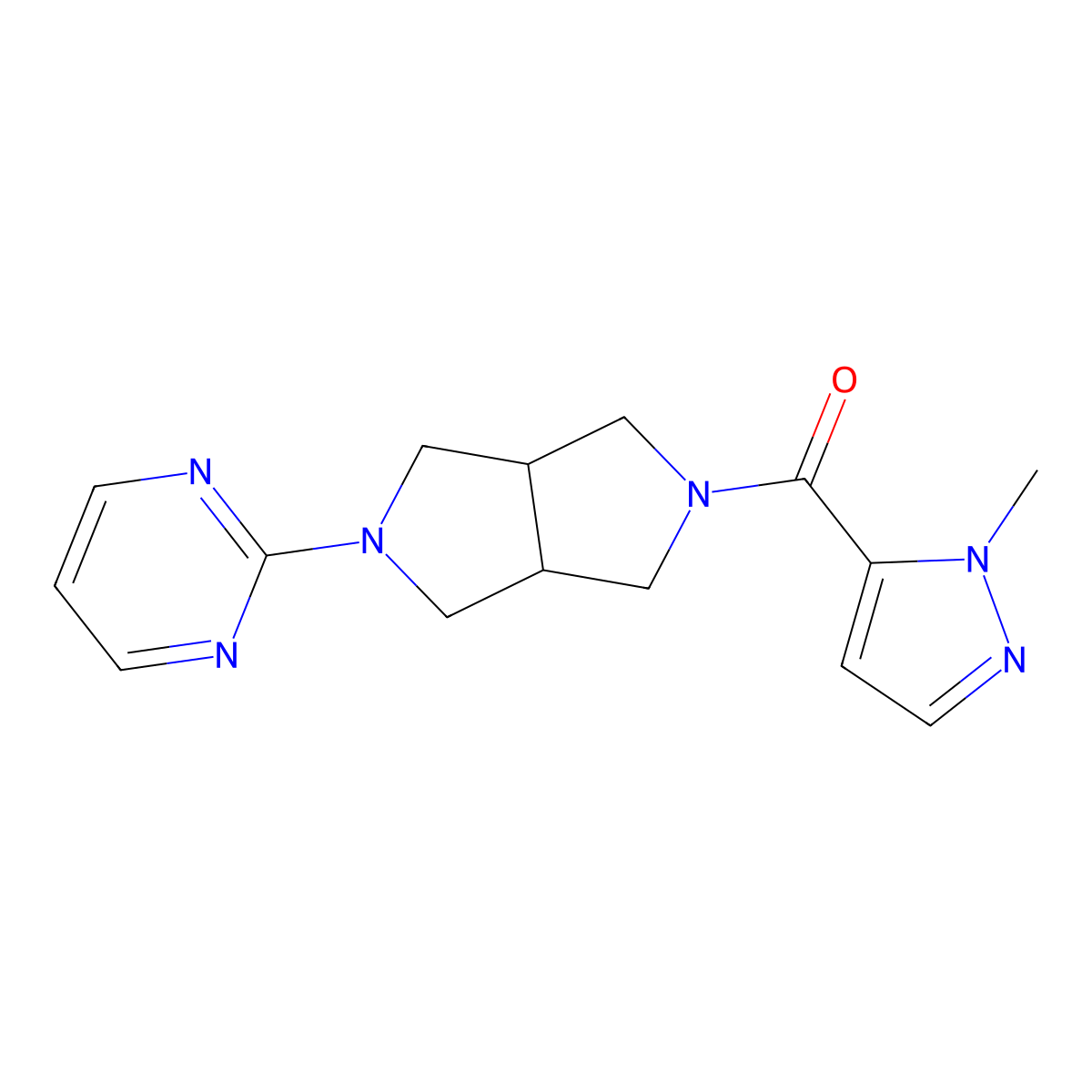 2-[5-(1-methyl-1H-pyrazole-5-carbonyl)-octahydropyrrolo[3,4-c]pyrrol-2-yl]pyrimidine molecular structure, CAS 2415621-80-4