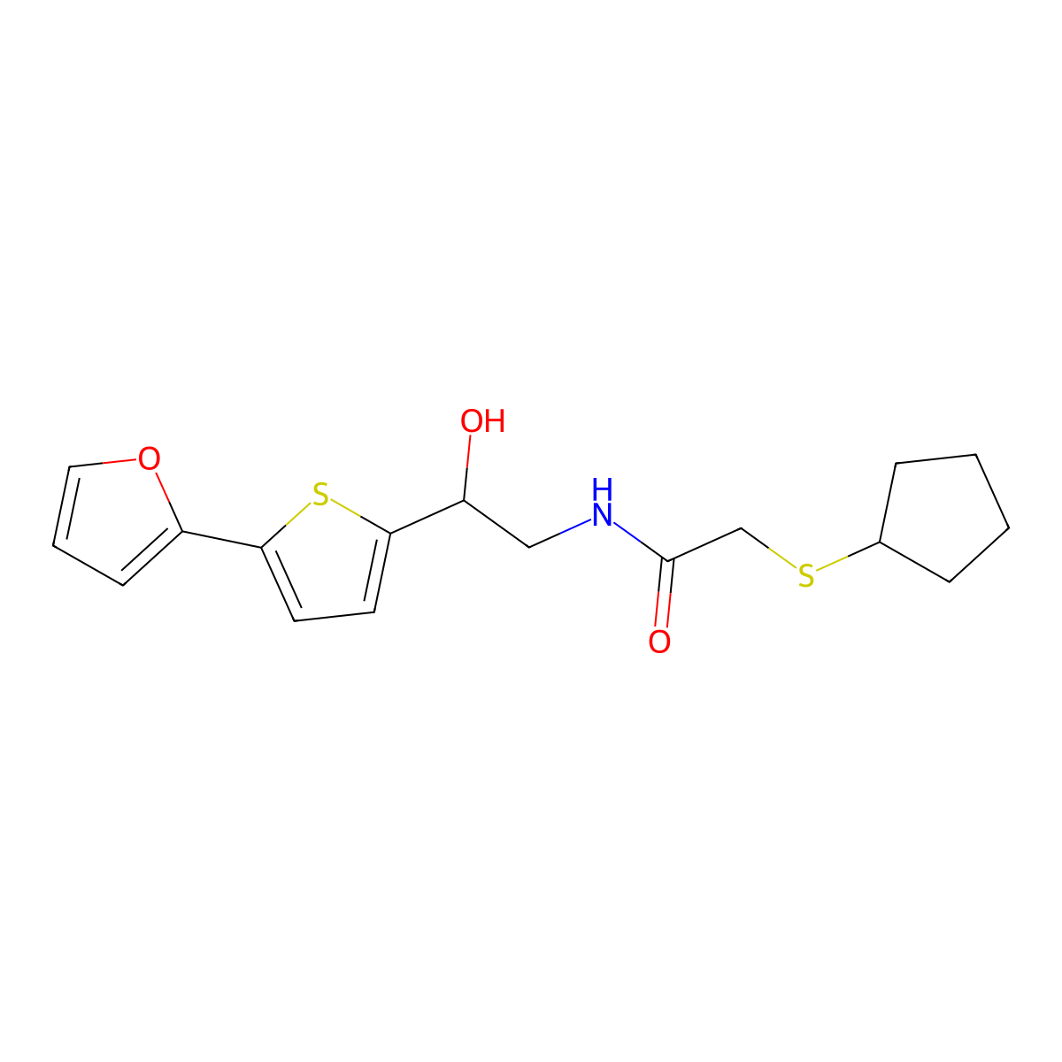 2-(cyclopentylsulfanyl)-N-{2-[5-(furan-2-yl)thiophen-2-yl]-2-hydroxyethyl}acetamide molecular structure, CAS 2415621-82-6
