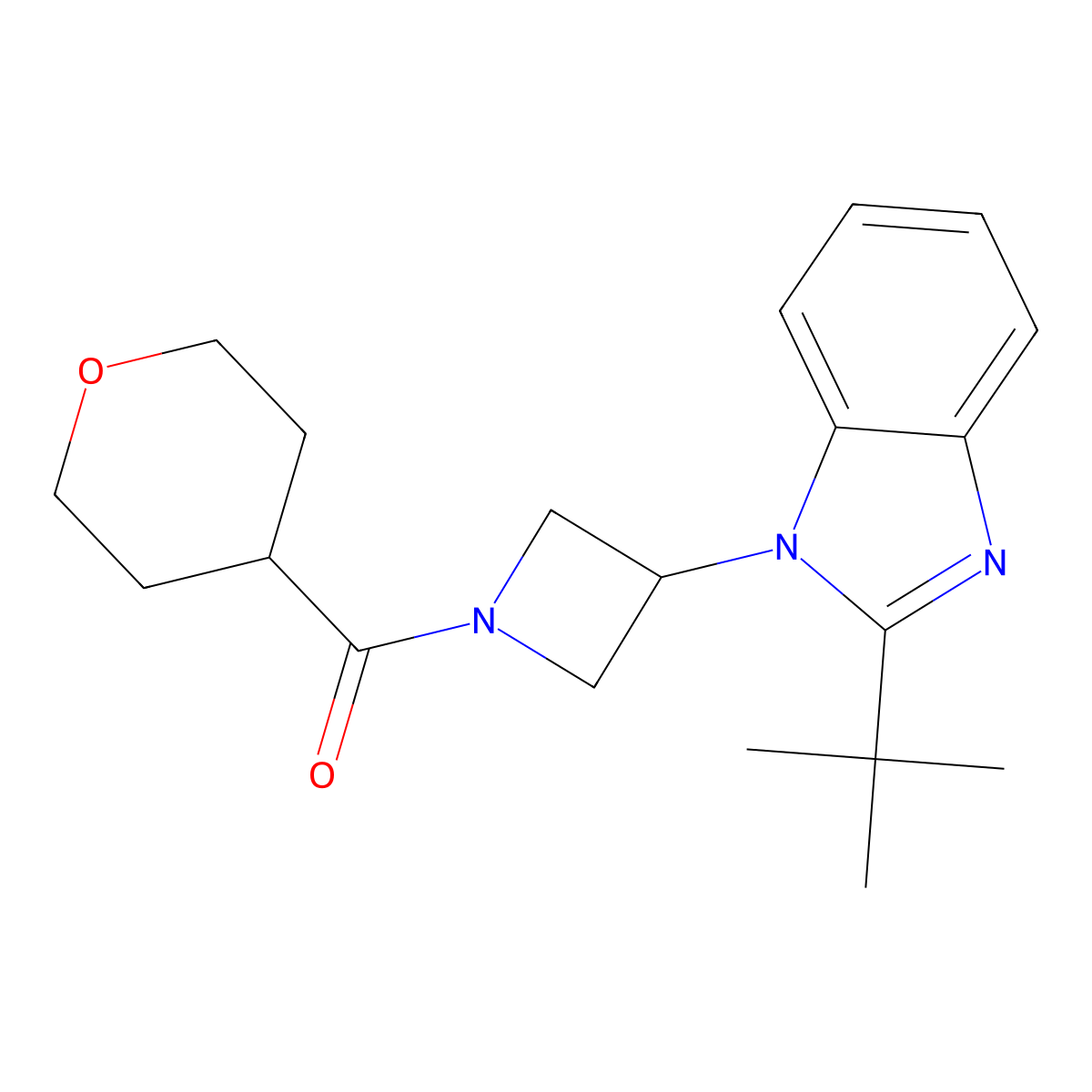 2-tert-butyl-1-[1-(oxane-4-carbonyl)azetidin-3-yl]-1H-1,3-benzodiazole molecular structure, CAS 2415621-84-8
