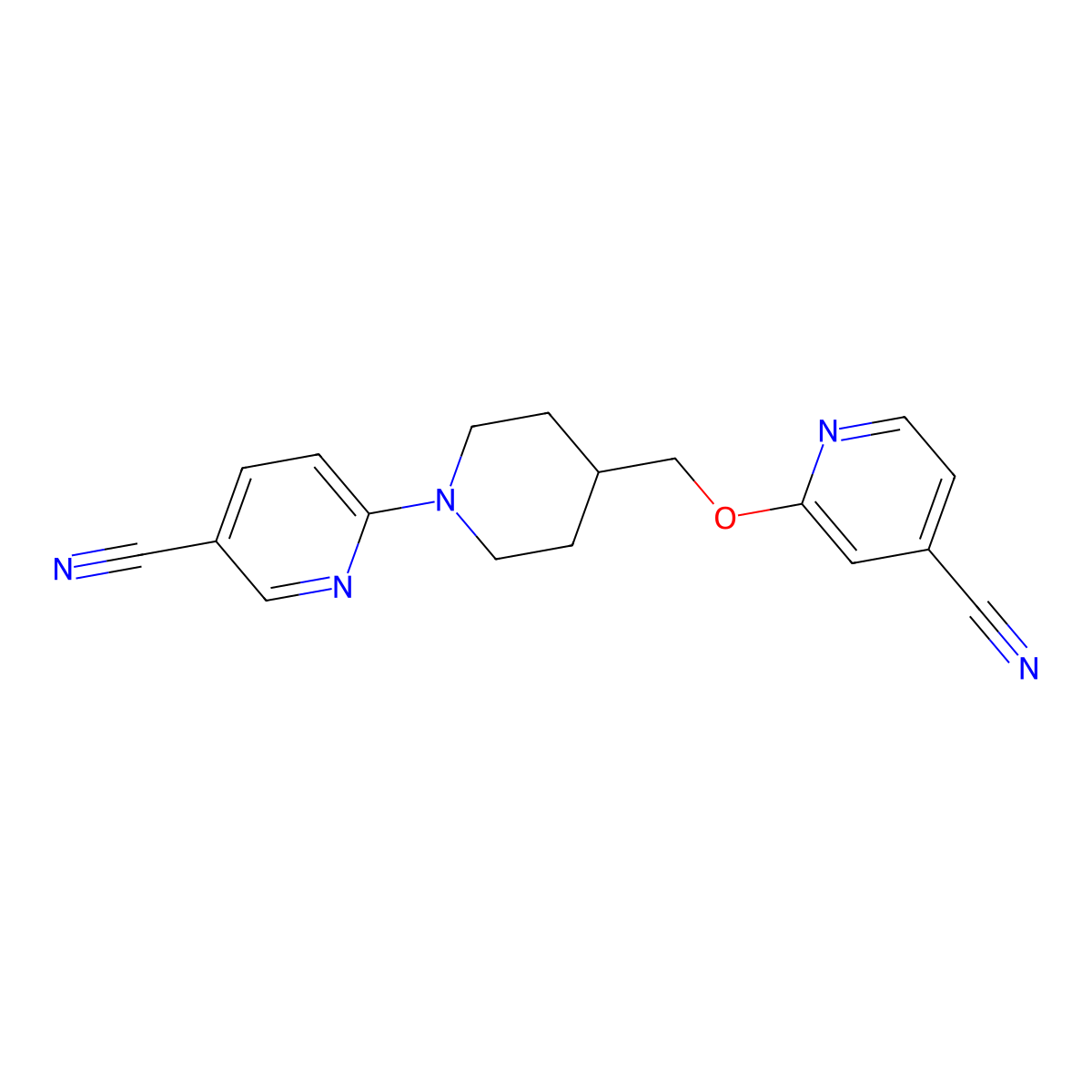 6-(4-{[(4-Cyanopyridin-2-yl)oxy]methyl}piperidin-1-yl)pyridine-3-carbonitrile molecular structure, CAS 2415621-88-2