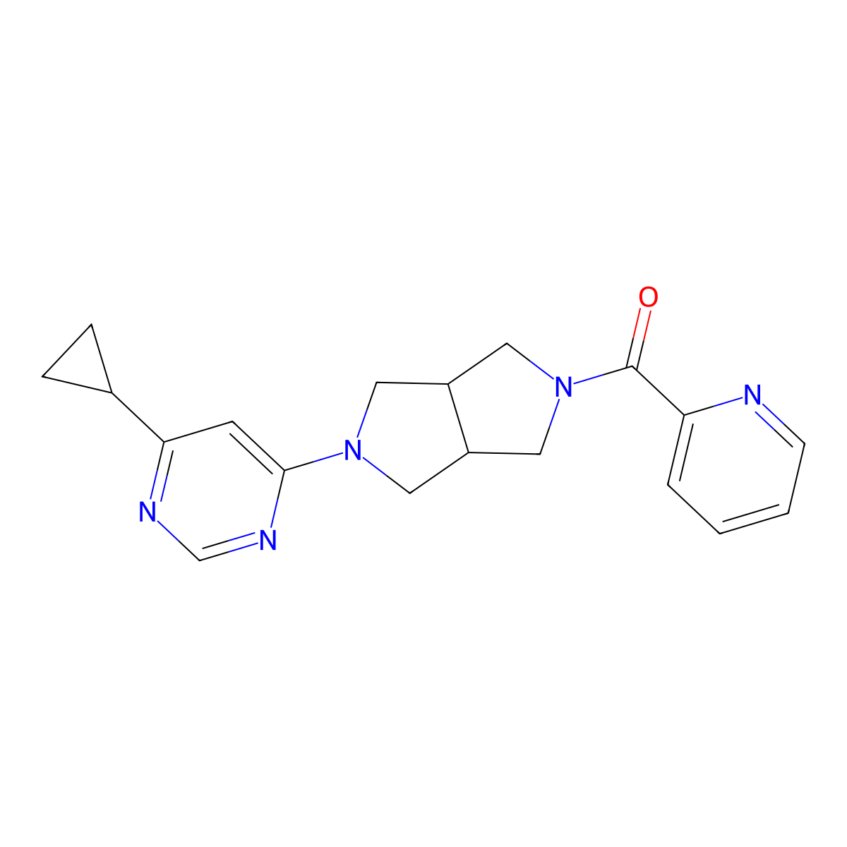 4-Cyclopropyl-6-[5-(pyridine-2-carbonyl)-octahydropyrrolo[3,4-c]pyrrol-2-yl]pyrimidine molecular structure, CAS 2415621-91-7