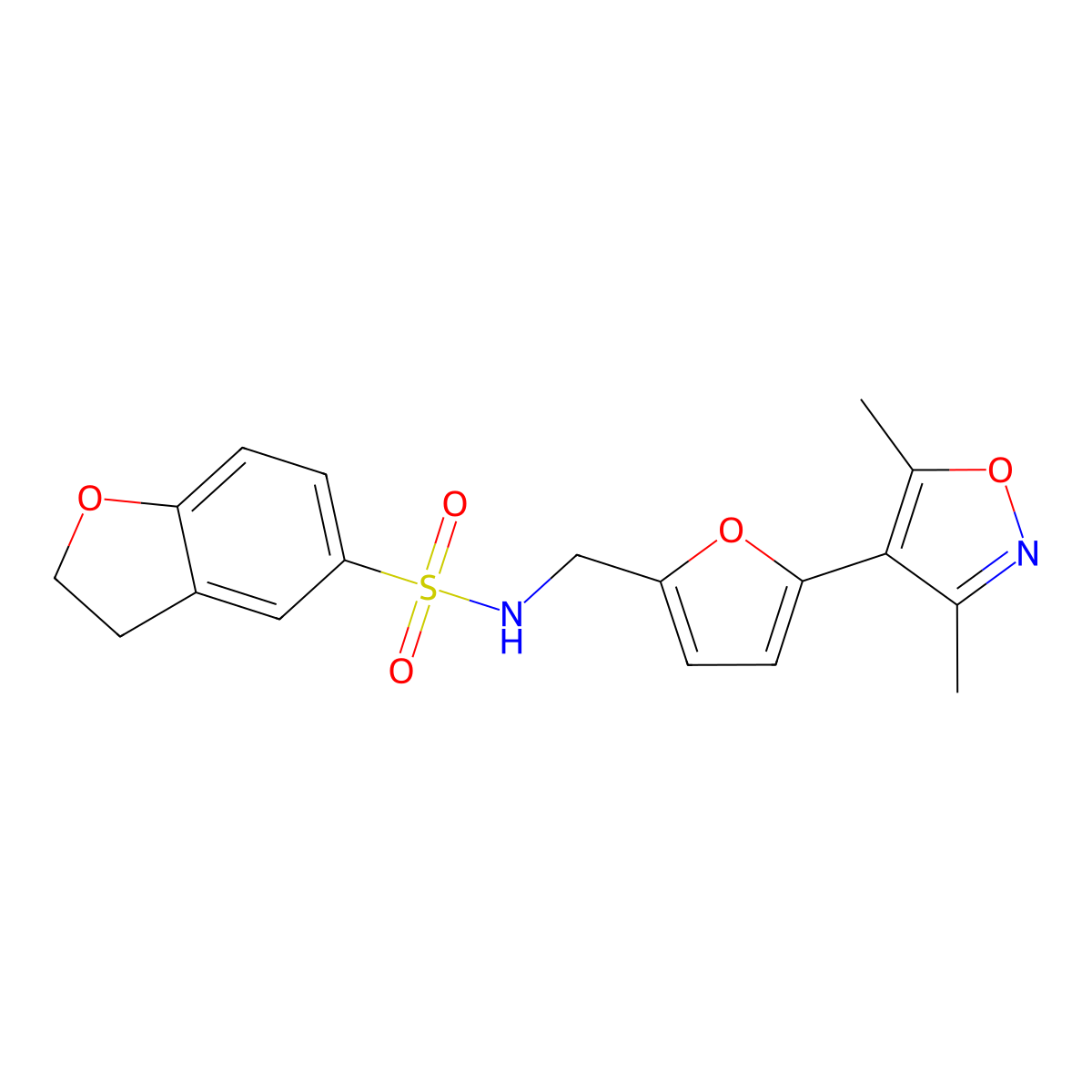 N-{[5-(3,5-dimethyl-1,2-oxazol-4-yl)furan-2-yl]methyl}-2,3-dihydro-1-benzofuran-5-sulfonamide molecular structure, CAS 2415621-93-9