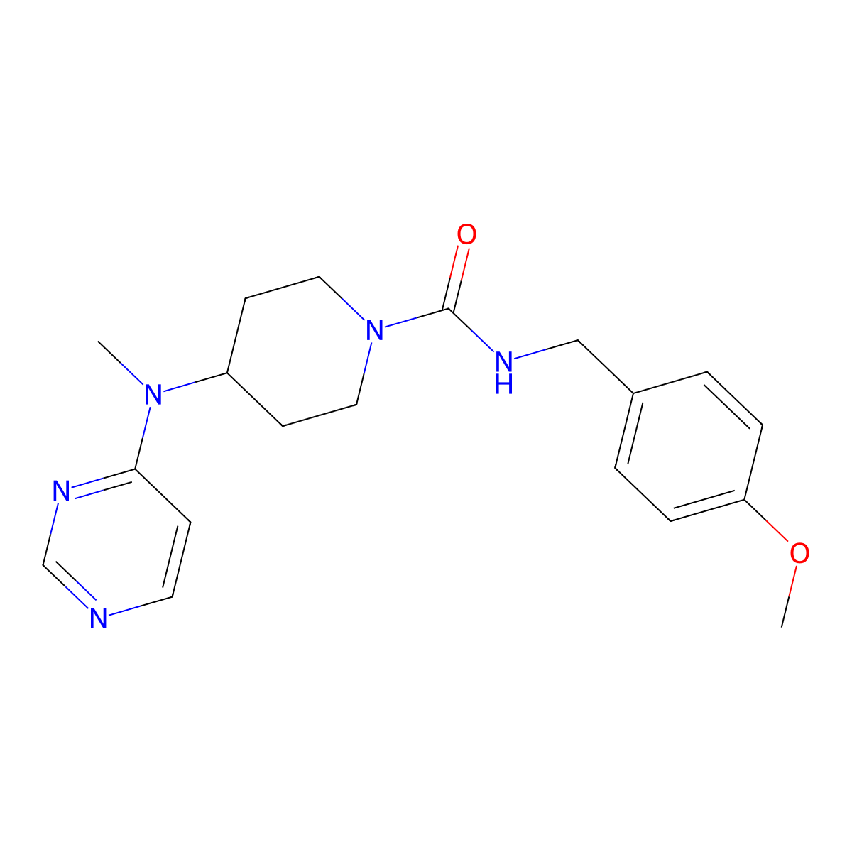 N-[(4-Methoxyphenyl)methyl]-4-[methyl(pyrimidin-4-yl)amino]piperidine-1-carboxamide molecular structure, CAS 2415621-94-0