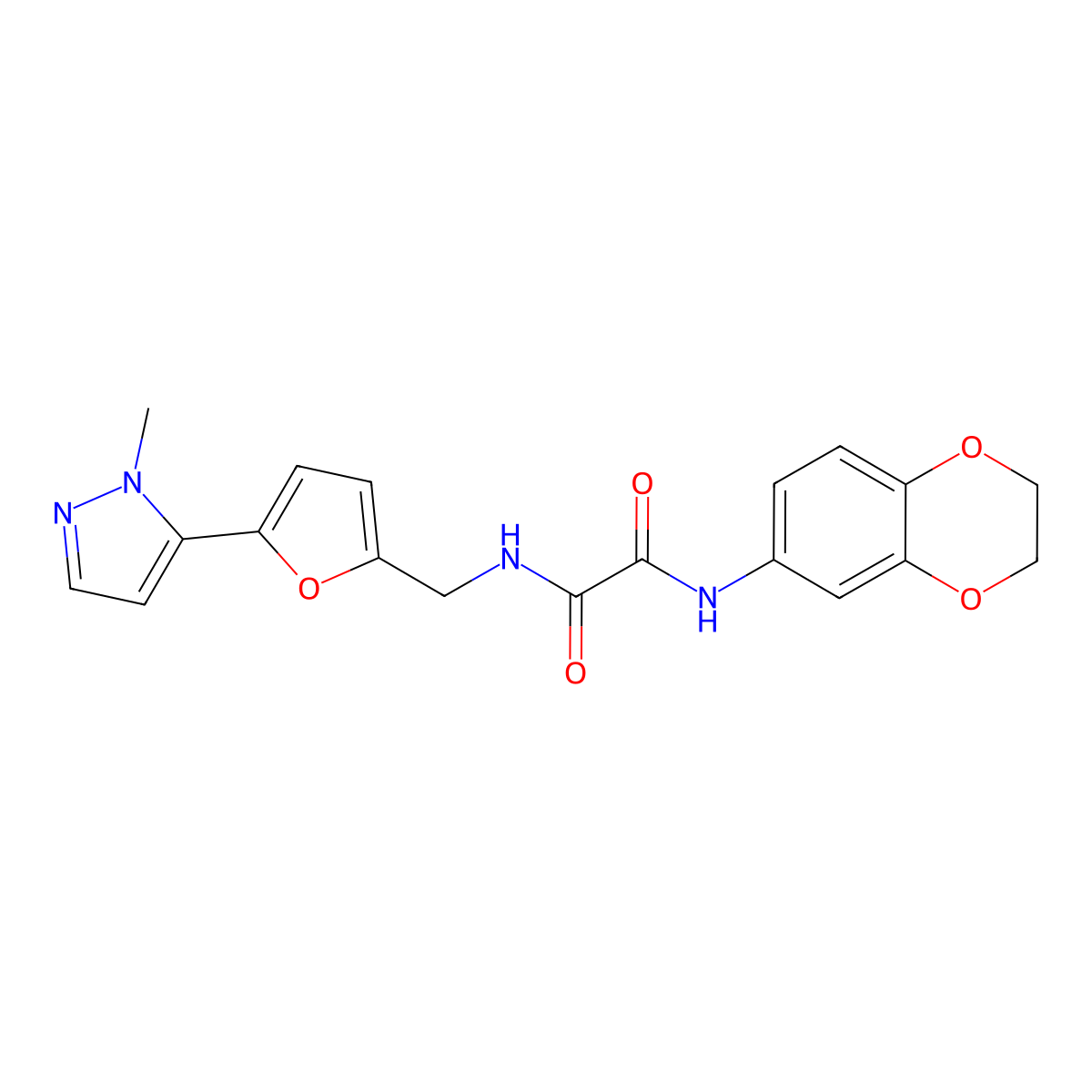 N'-(2,3-dihydro-1,4-benzodioxin-6-yl)-N-{[5-(1-methyl-1H-pyrazol-5-yl)furan-2-yl]methyl}ethanediamide molecular structure, CAS 2415621-97-3