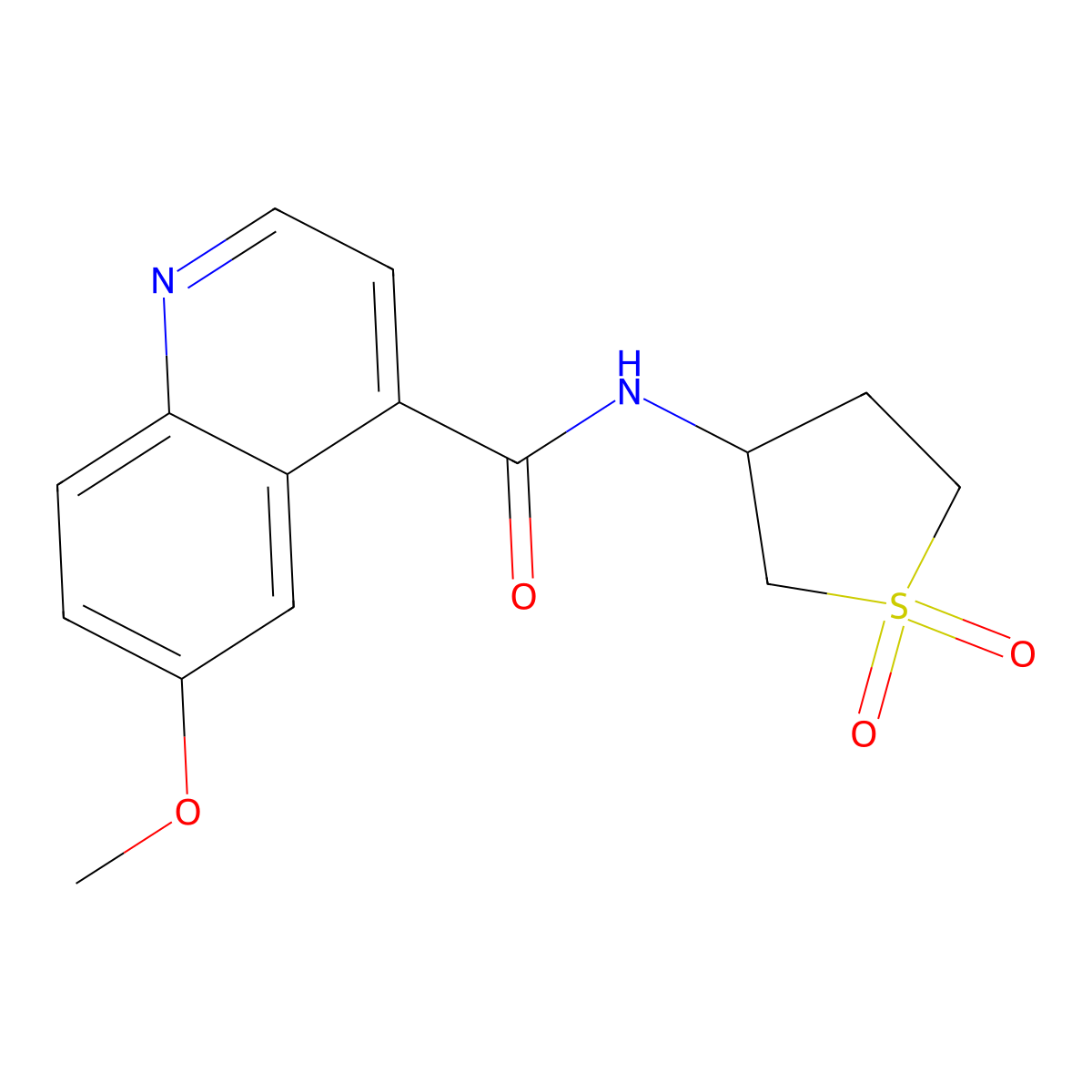 N-(1,1-dioxo-1lambda6-thiolan-3-yl)-6-methoxyquinoline-4-carboxamide molecular structure, CAS 2415621-99-5