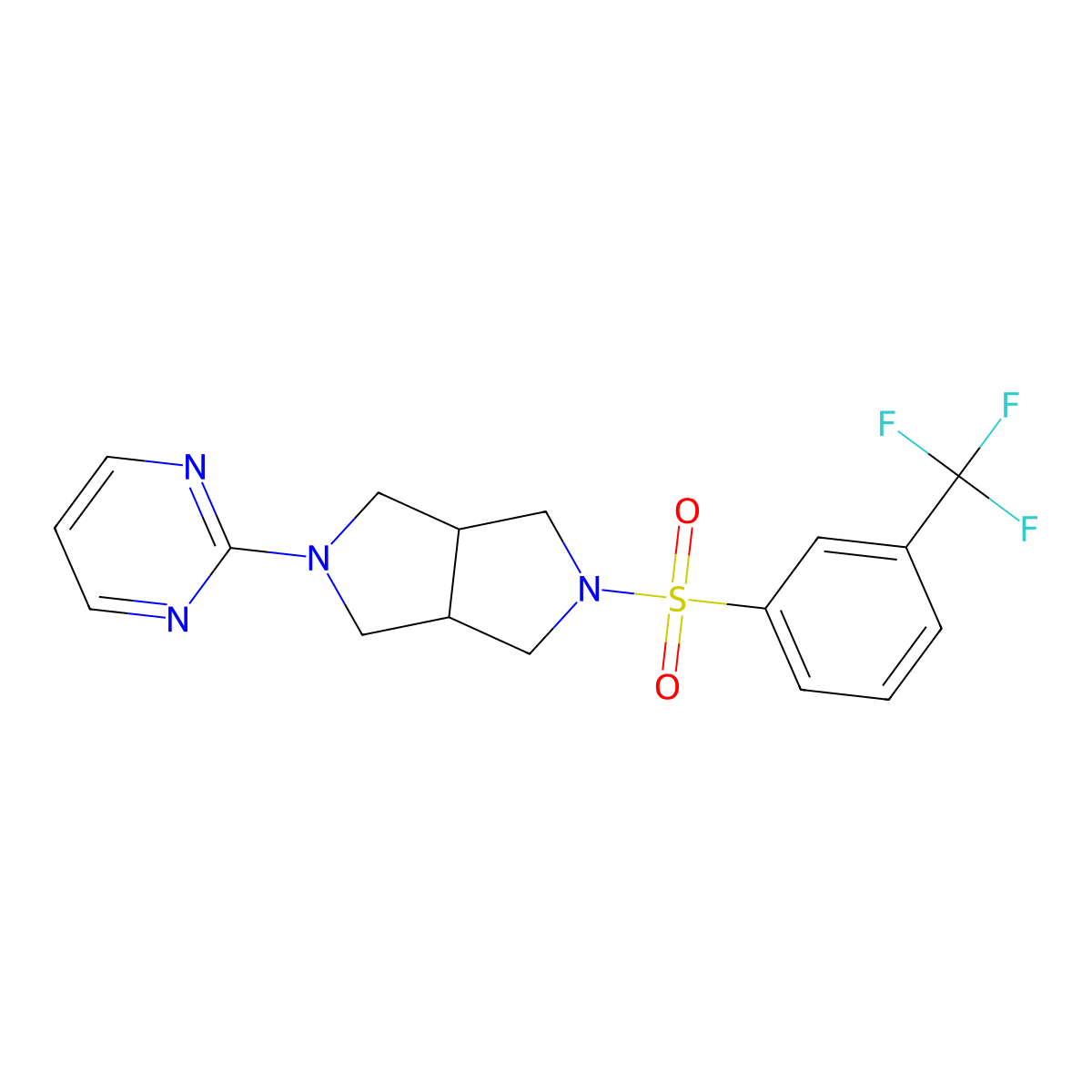 2-{5-[3-(Trifluoromethyl)benzenesulfonyl]-octahydropyrrolo[3,4-c]pyrrol-2-yl}pyrimidine molecular structure, CAS 2415622-00-1