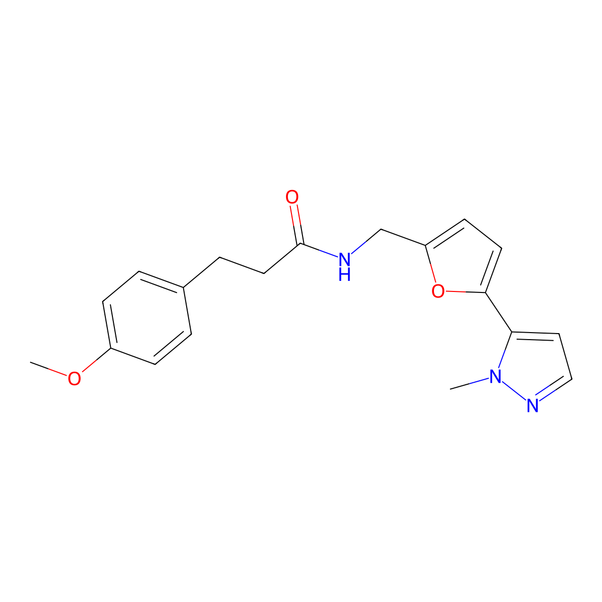 3-(4-methoxyphenyl)-N-{[5-(1-methyl-1H-pyrazol-5-yl)furan-2-yl]methyl}propanamide molecular structure, CAS 2415622-01-2