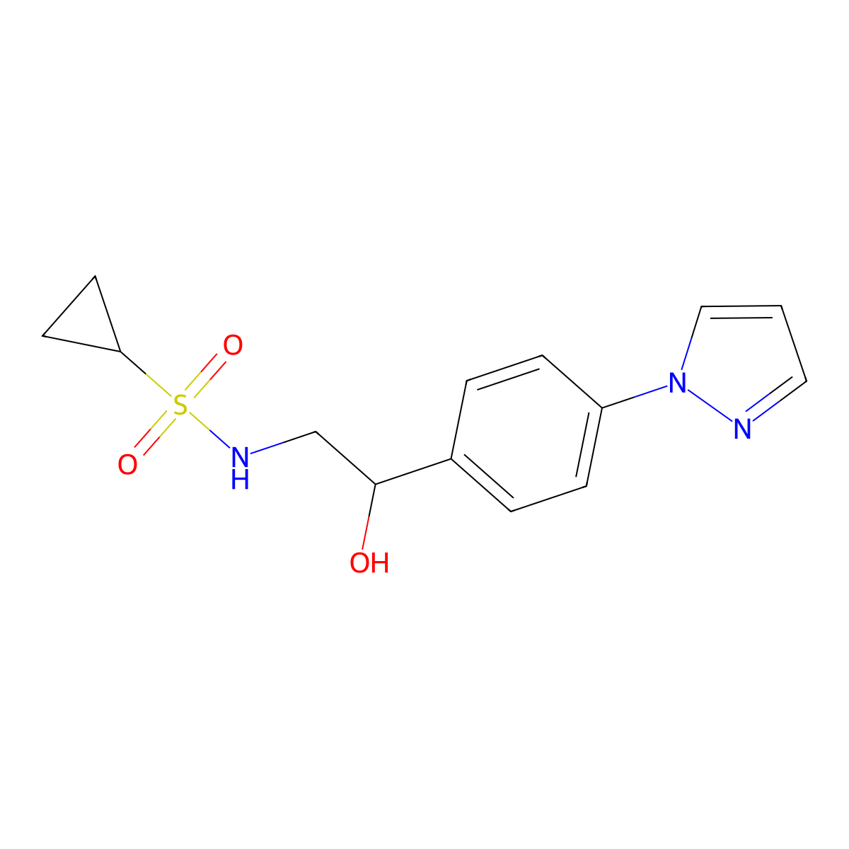 N-{2-hydroxy-2-[4-(1H-pyrazol-1-yl)phenyl]ethyl}cyclopropanesulfonamide molecular structure, CAS 2415622-02-3
