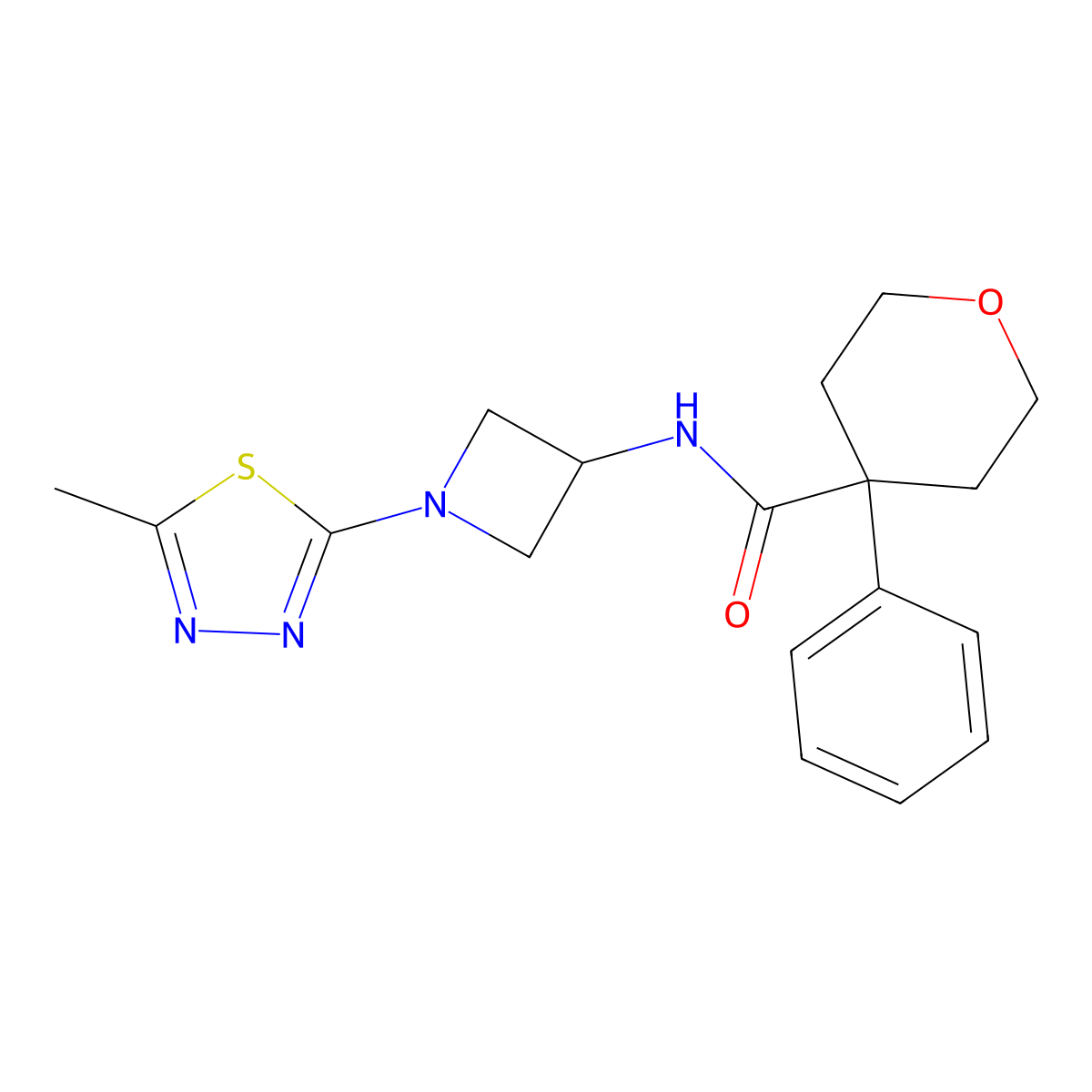 N-[1-(5-Methyl-1,3,4-thiadiazol-2-yl)azetidin-3-yl]-4-phenyloxane-4-carboxamide molecular structure, CAS 2415622-04-5