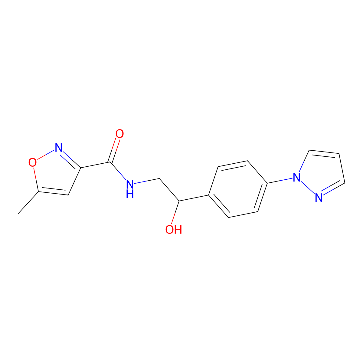 N-{2-hydroxy-2-[4-(1H-pyrazol-1-yl)phenyl]ethyl}-5-methyl-1,2-oxazole-3-carboxamide molecular structure, CAS 2415622-07-8