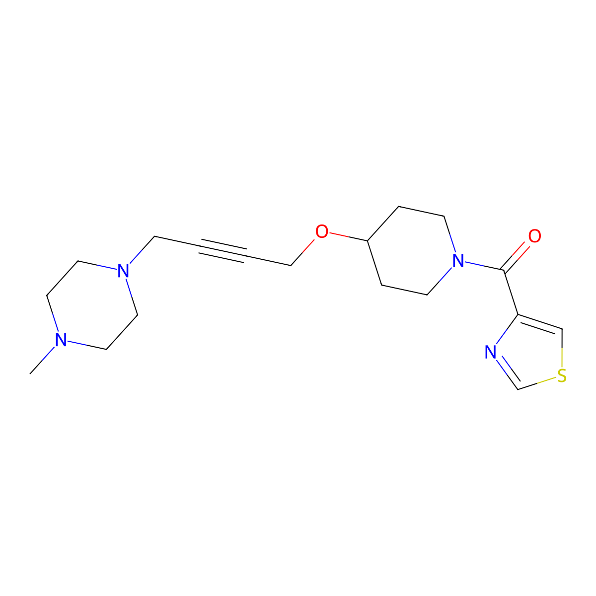 1-Methyl-4-(4-{[1-(1,3-thiazole-4-carbonyl)piperidin-4-yl]oxy}but-2-yn-1-yl)piperazine molecular structure, CAS 2415622-11-4