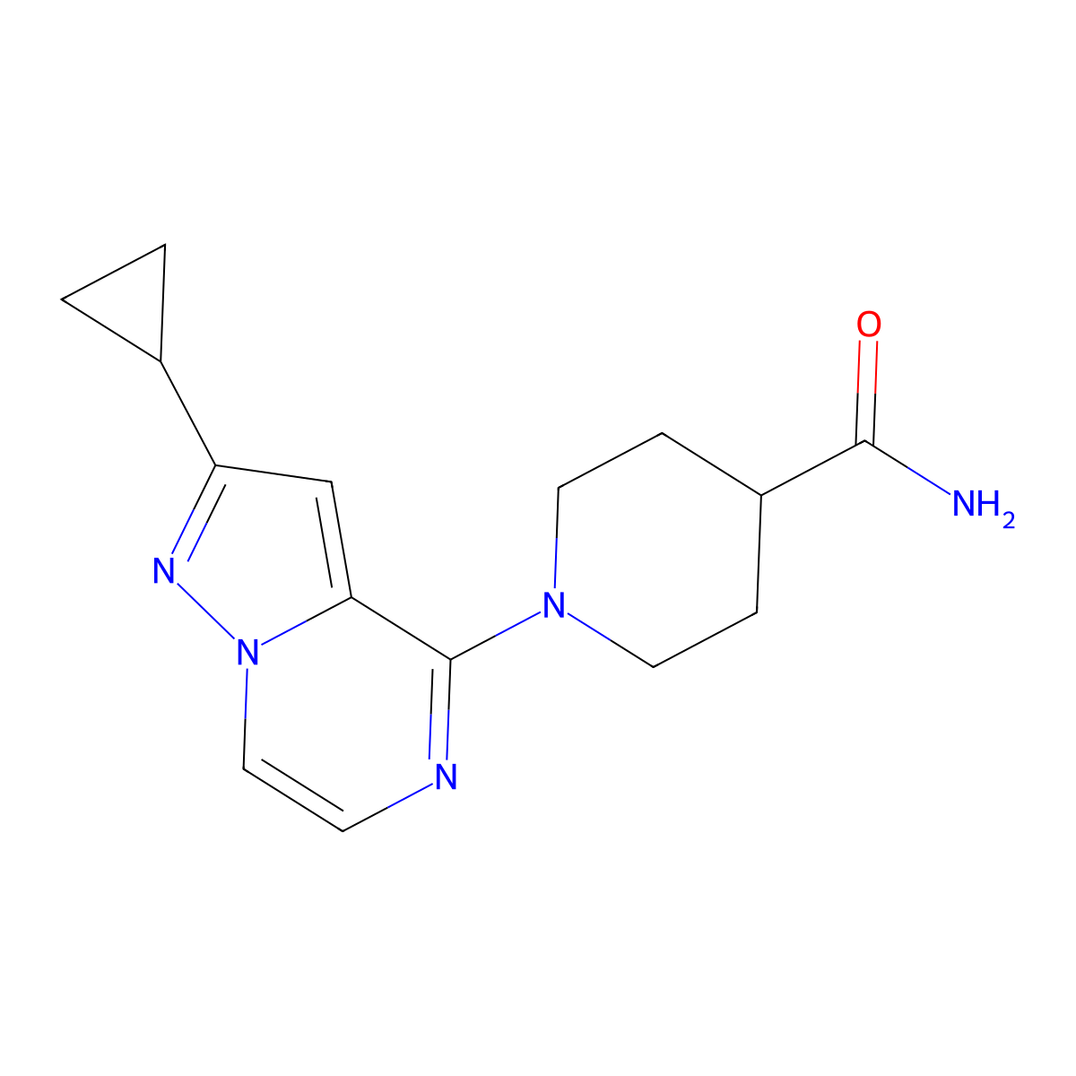 1-{2-Cyclopropylpyrazolo[1,5-a]pyrazin-4-yl}piperidine-4-carboxamide molecular structure, CAS 2415622-12-5