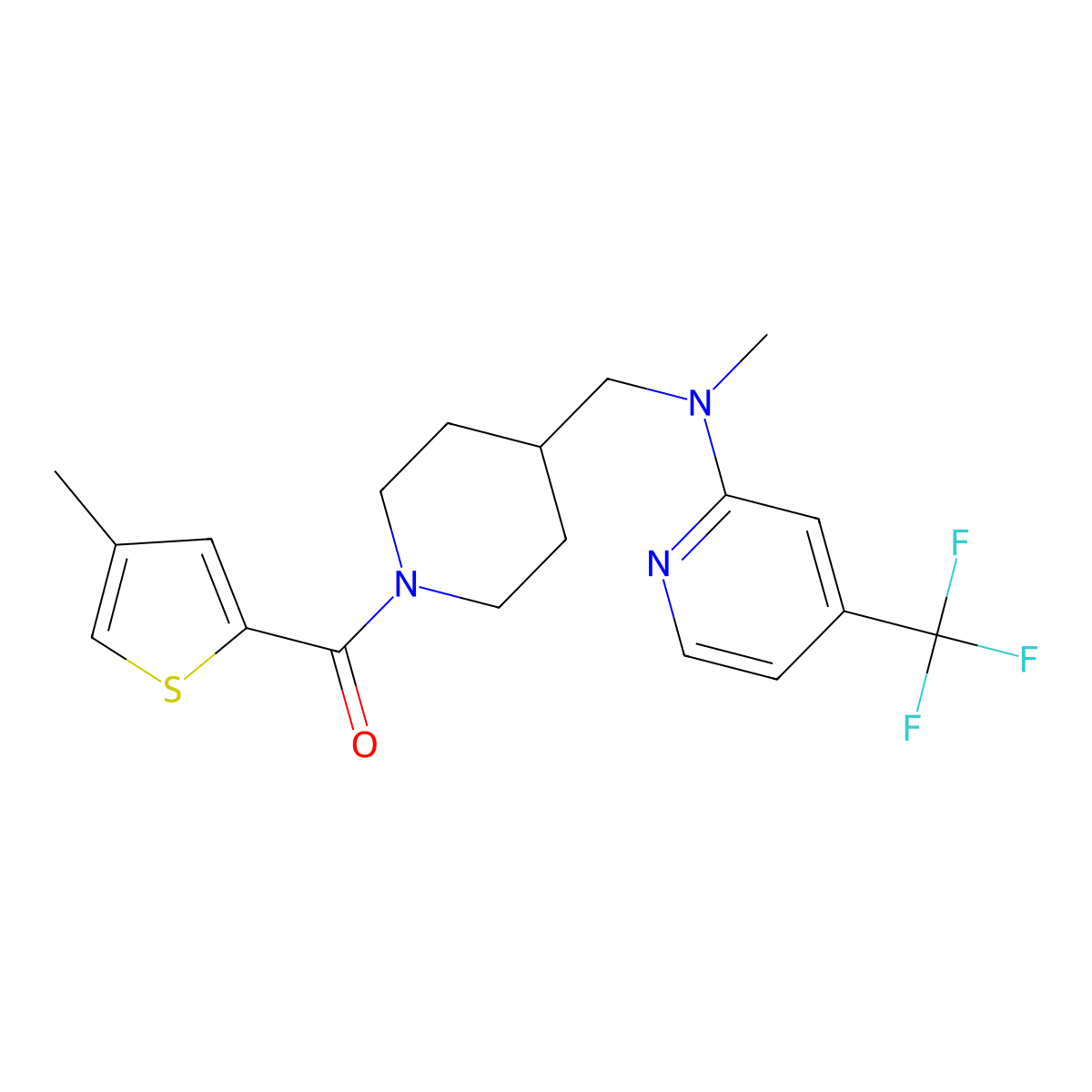N-methyl-N-{[1-(4-methylthiophene-2-carbonyl)piperidin-4-yl]methyl}-4-(trifluoromethyl)pyridin-2-amine molecular structure, CAS 2415622-13-6