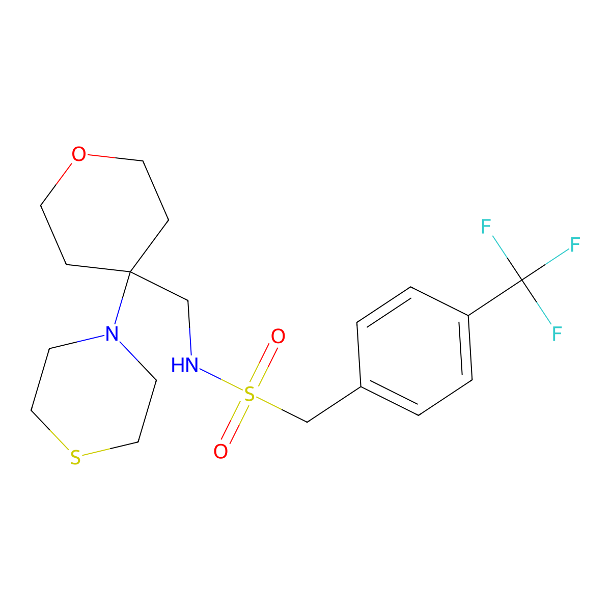 N-{[4-(thiomorpholin-4-yl)oxan-4-yl]methyl}-1-[4-(trifluoromethyl)phenyl]methanesulfonamide molecular structure, CAS 2415622-18-1