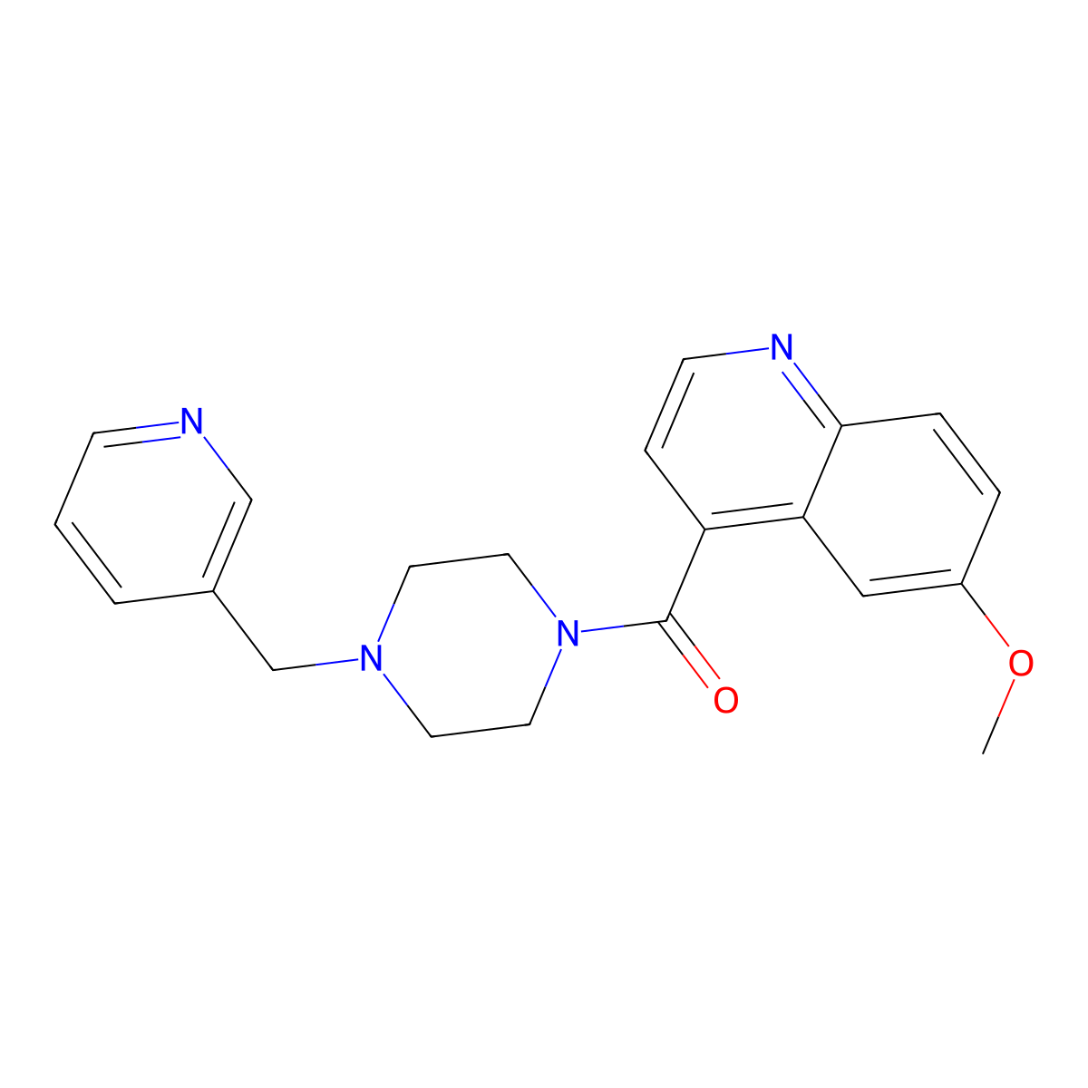 6-Methoxy-4-{4-[(pyridin-3-yl)methyl]piperazine-1-carbonyl}quinoline molecular structure, CAS 2415622-20-5