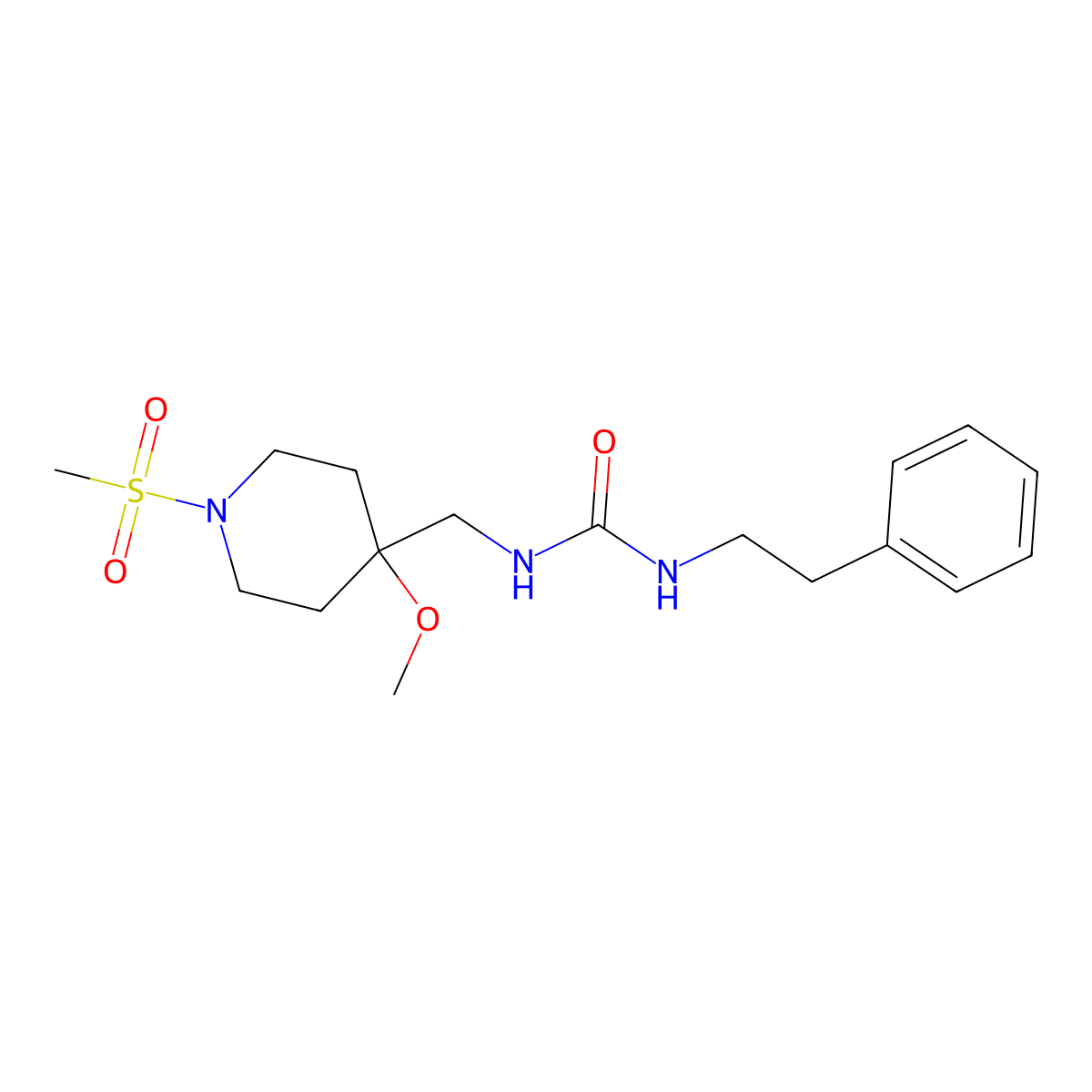 3-[(1-Methanesulfonyl-4-methoxypiperidin-4-yl)methyl]-1-(2-phenylethyl)urea molecular structure, CAS 2415622-23-8