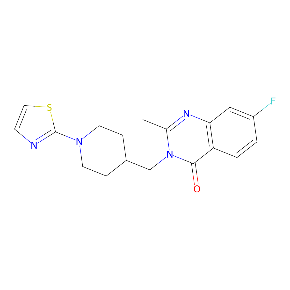 7-Fluoro-2-methyl-3-{[1-(1,3-thiazol-2-yl)piperidin-4-yl]methyl}-3,4-dihydroquinazolin-4-one molecular structure, CAS 2415622-33-0
