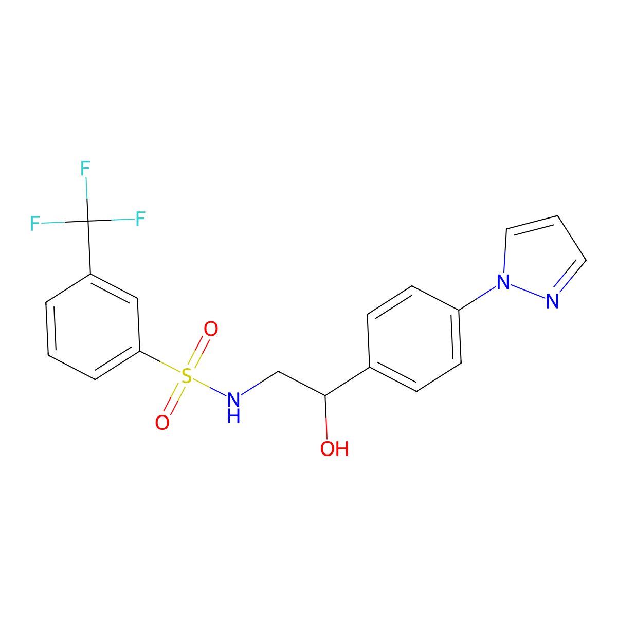 N-{2-hydroxy-2-[4-(1H-pyrazol-1-yl)phenyl]ethyl}-3-(trifluoromethyl)benzene-1-sulfonamide molecular structure, CAS 2415622-38-5