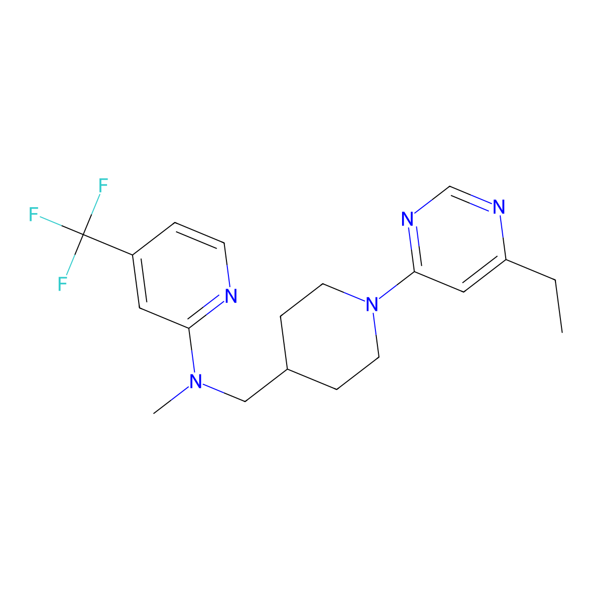N-{[1-(6-ethylpyrimidin-4-yl)piperidin-4-yl]methyl}-N-methyl-4-(trifluoromethyl)pyridin-2-amine molecular structure, CAS 2415622-39-6
