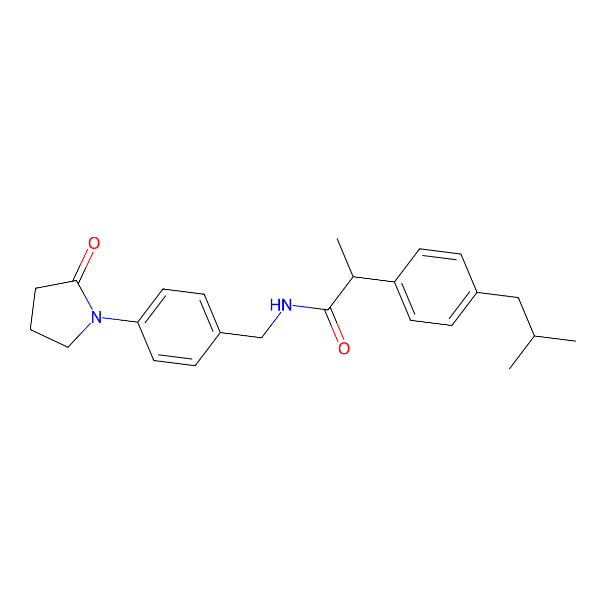 2-[4-(2-methylpropyl)phenyl]-N-{[4-(2-oxopyrrolidin-1-yl)phenyl]methyl}propanamide molecular structure, CAS 2415622-40-9