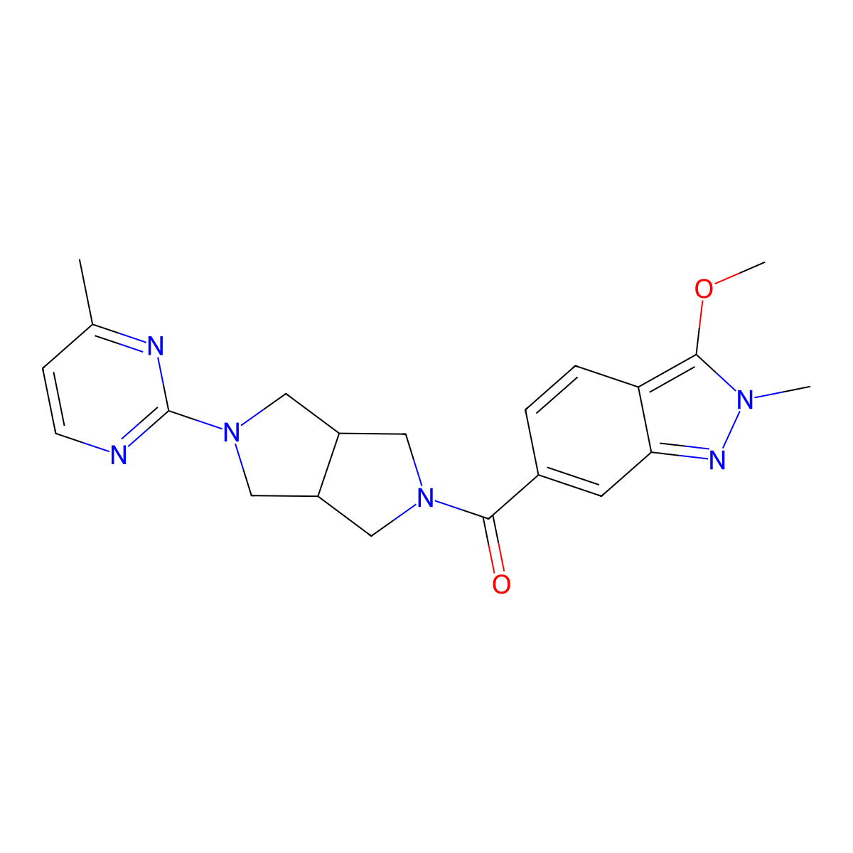 3-methoxy-2-methyl-6-[5-(4-methylpyrimidin-2-yl)-octahydropyrrolo[3,4-c]pyrrole-2-carbonyl]-2H-indazole molecular structure, CAS 2415622-44-3