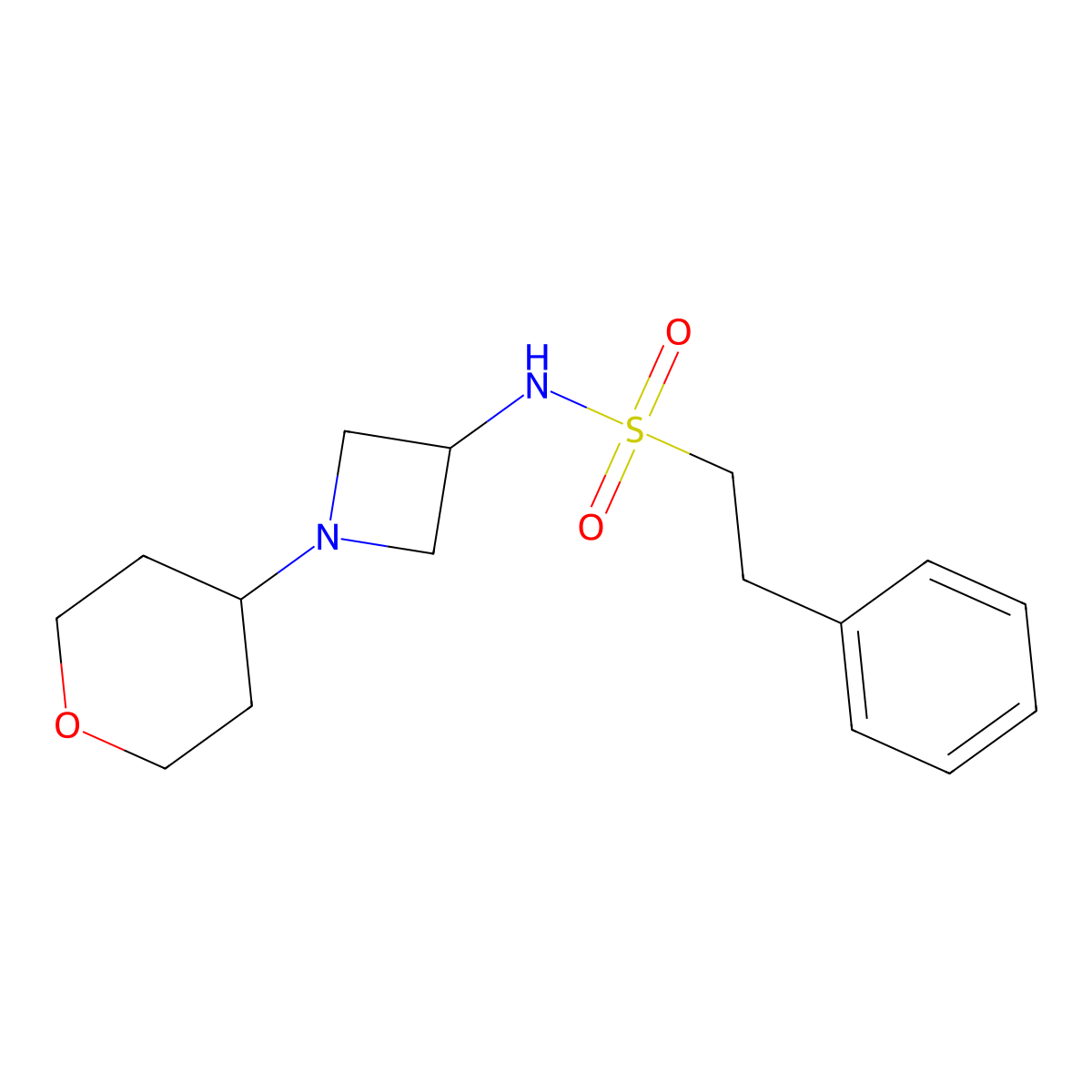 N-[1-(oxan-4-yl)azetidin-3-yl]-2-phenylethane-1-sulfonamide molecular structure, CAS 2415622-47-6
