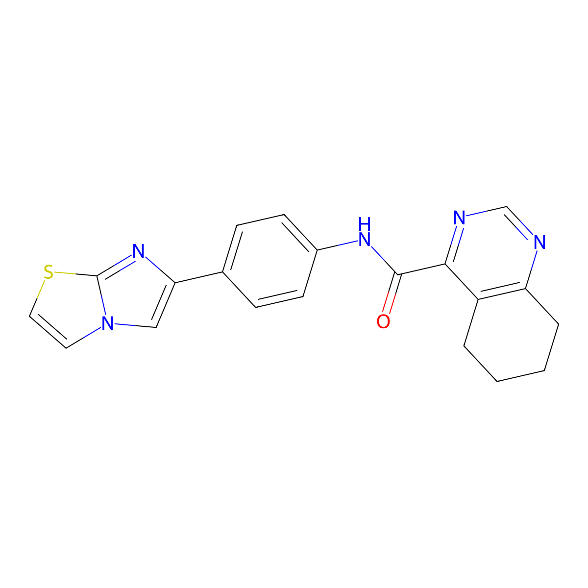 N-(4-{imidazo[2,1-b][1,3]thiazol-6-yl}phenyl)-5,6,7,8-tetrahydroquinazoline-4-carboxamide molecular structure, CAS 2415622-51-2
