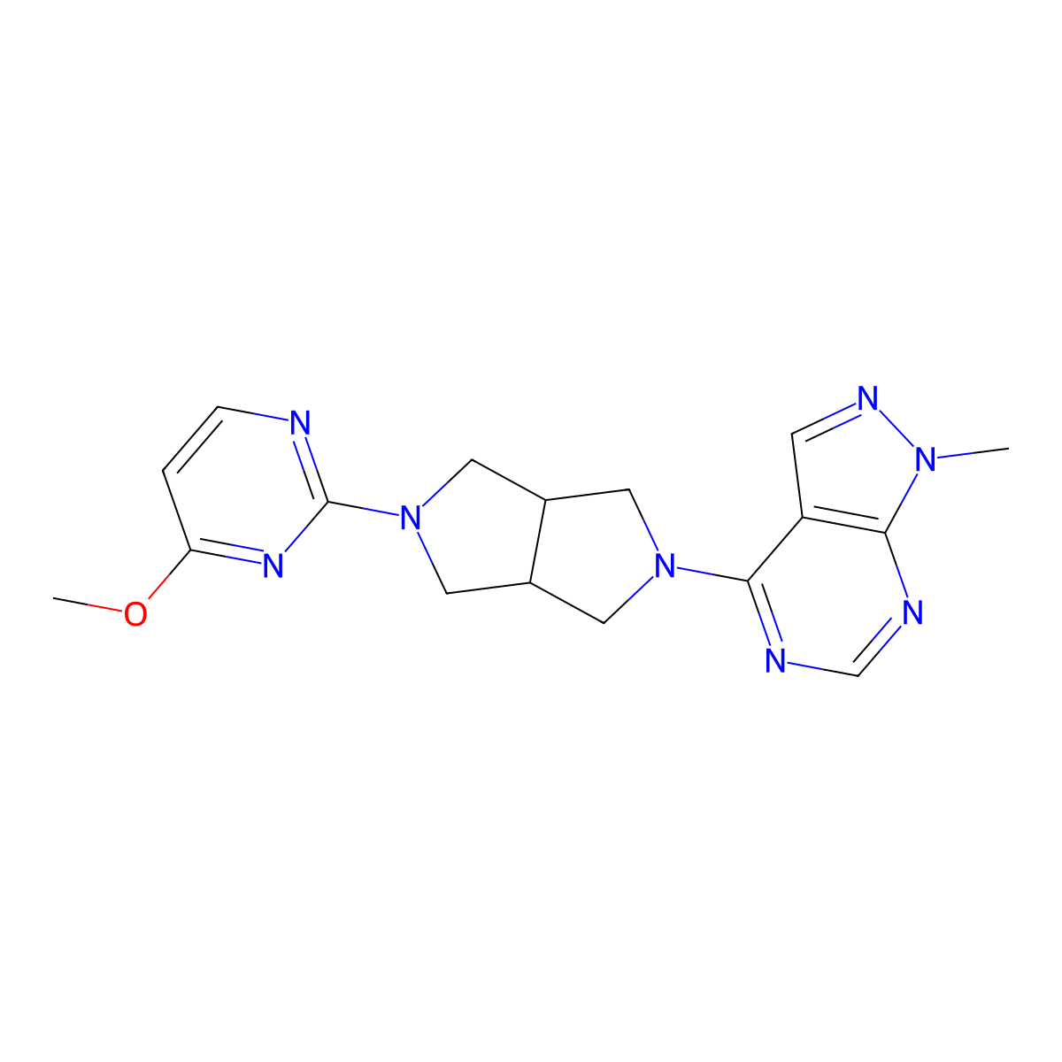 4-methoxy-2-(5-{1-methyl-1H-pyrazolo[3,4-d]pyrimidin-4-yl}-octahydropyrrolo[3,4-c]pyrrol-2-yl)pyrimidine molecular structure, CAS 2415622-52-3