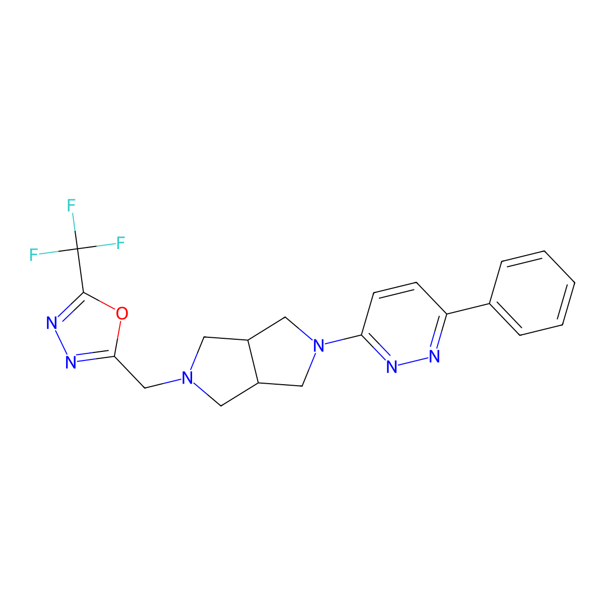 3-Phenyl-6-(5-{[5-(trifluoromethyl)-1,3,4-oxadiazol-2-yl]methyl}-octahydropyrrolo[3,4-c]pyrrol-2-yl)pyridazine molecular structure, CAS 2415622-61-4