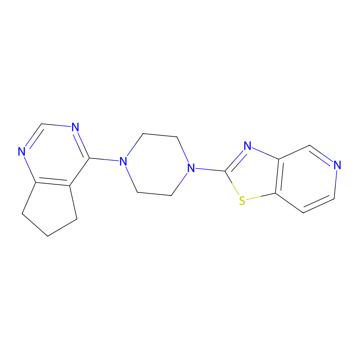 1-{5H,6H,7H-cyclopenta[d]pyrimidin-4-yl}-4-{[1,3]thiazolo[4,5-c]pyridin-2-yl}piperazine molecular structure, CAS 2415622-64-7