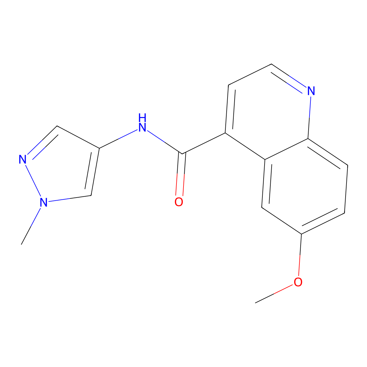 6-methoxy-N-(1-methyl-1H-pyrazol-4-yl)quinoline-4-carboxamide molecular structure, CAS 2415622-76-1