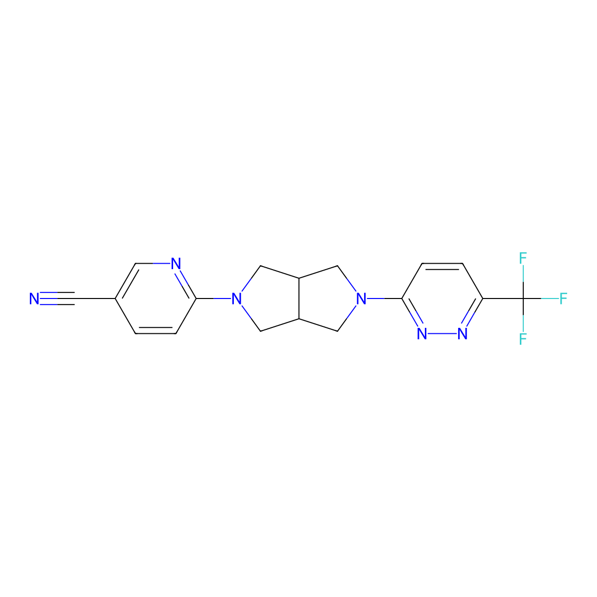 6-{5-[6-(Trifluoromethyl)pyridazin-3-yl]-octahydropyrrolo[3,4-c]pyrrol-2-yl}pyridine-3-carbonitrile molecular structure, CAS 2415622-84-1