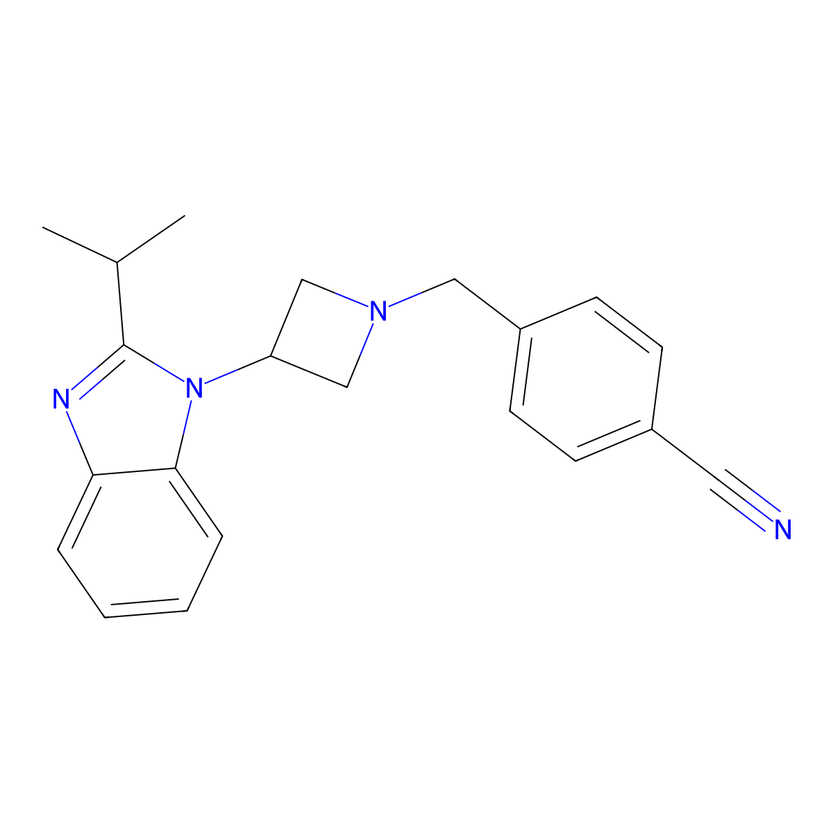 4-({3-[2-(propan-2-yl)-1H-1,3-benzodiazol-1-yl]azetidin-1-yl}methyl)benzonitrile molecular structure, CAS 2415622-86-3
