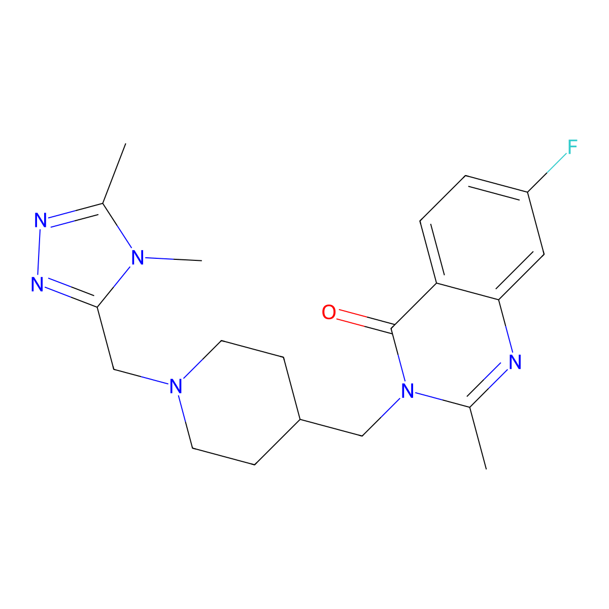 3-({1-[(4,5-dimethyl-4H-1,2,4-triazol-3-yl)methyl]piperidin-4-yl}methyl)-7-fluoro-2-methyl-3,4-dihydroquinazolin-4-one molecular structure, CAS 2415622-87-4