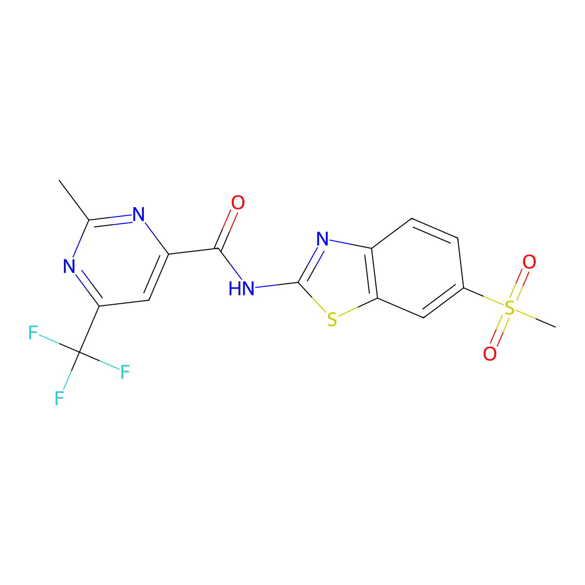 N-(6-methanesulfonyl-1,3-benzothiazol-2-yl)-2-methyl-6-(trifluoromethyl)pyrimidine-4-carboxamide molecular structure, CAS 2415622-88-5
